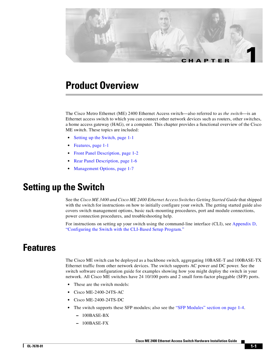 Cisco Systems ME 2400 manual Setting up the Switch, Features 