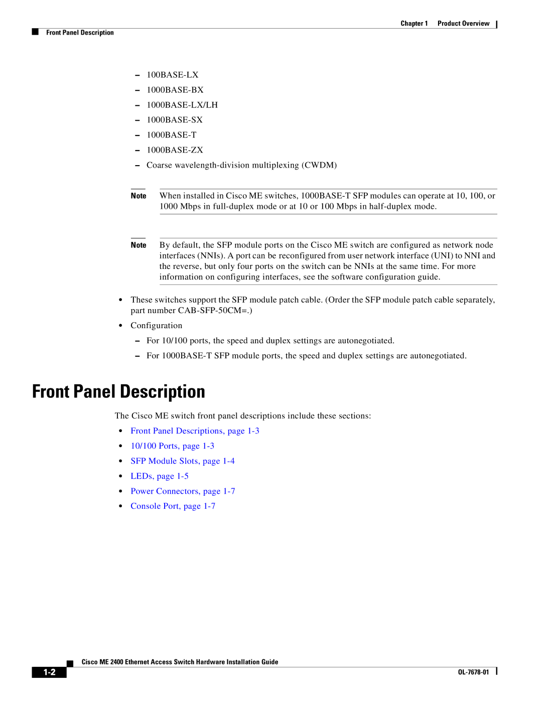 Cisco Systems ME 2400 manual Front Panel Description 