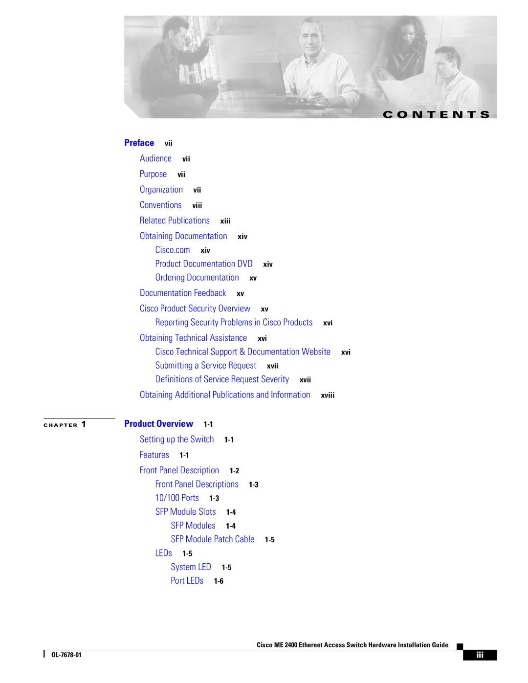 Cisco Systems ME 2400 manual N T E N T S 