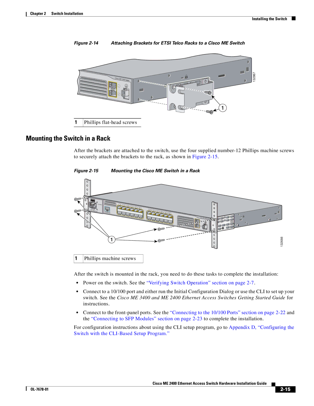 Cisco Systems ME 2400 manual Mounting the Switch in a Rack, Mounting the Cisco ME Switch in a Rack 