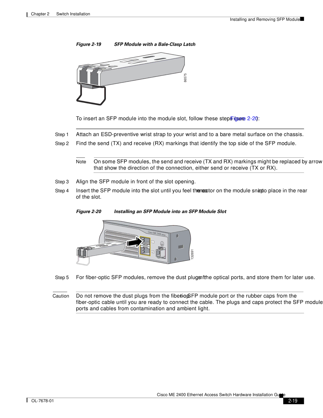 Cisco Systems ME 2400 manual SFP Module with a Bale-Clasp Latch 