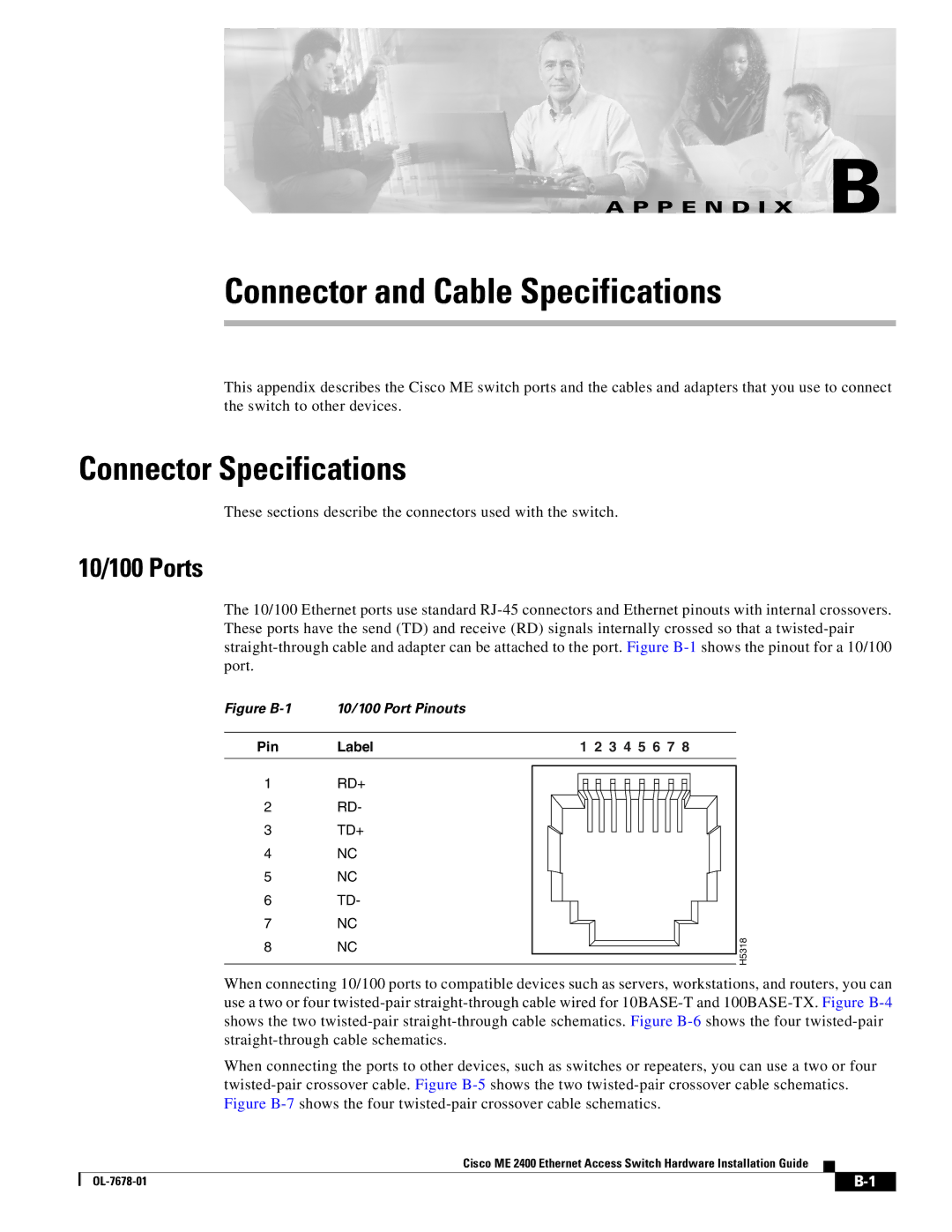 Cisco Systems ME 2400 manual Connector and Cable Specifications, Connector Specifications 