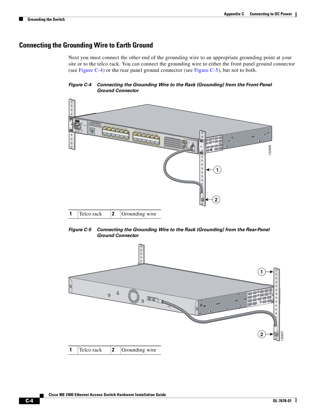 Cisco Systems ME 2400 manual Connecting the Grounding Wire to Earth Ground 