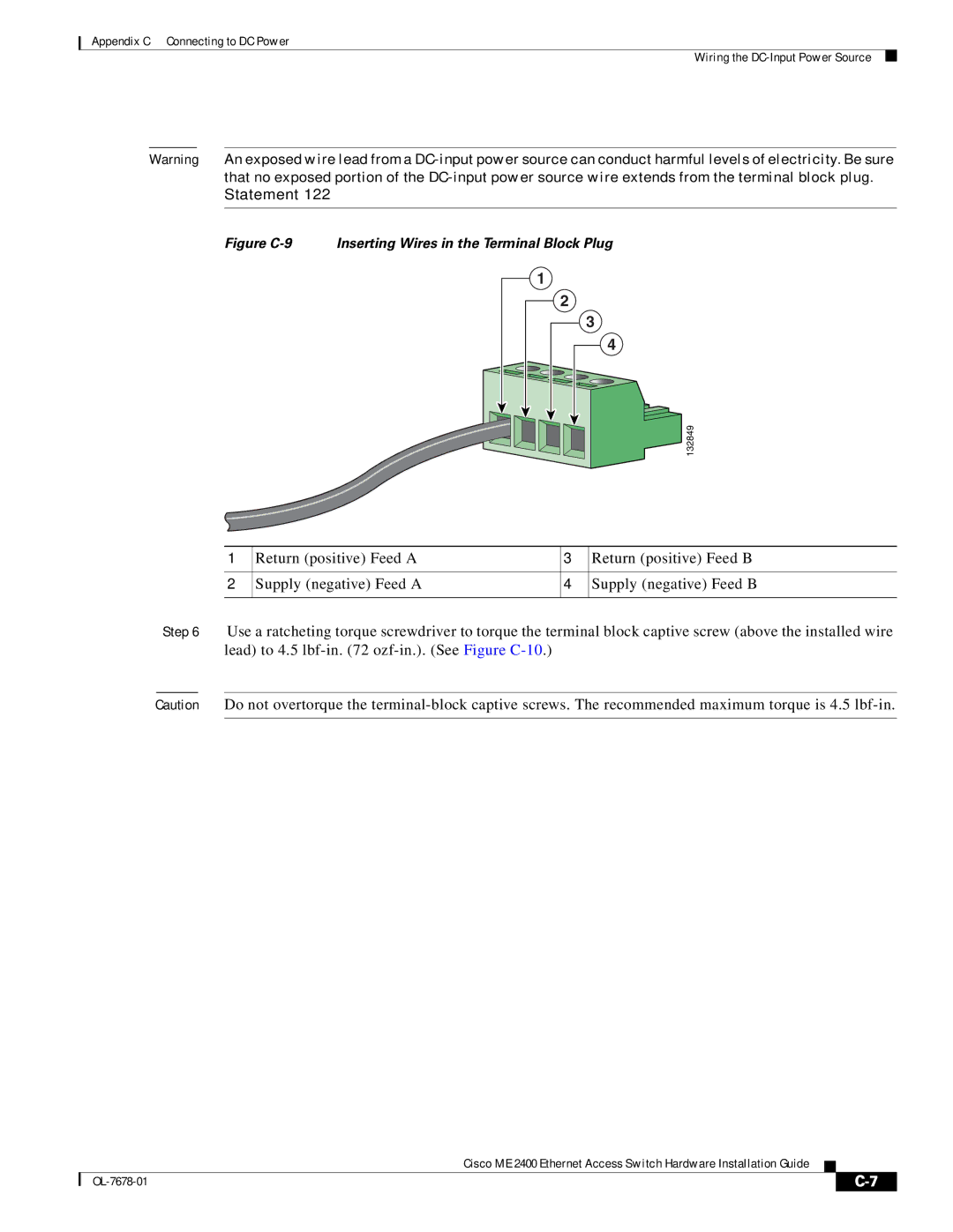 Cisco Systems ME 2400 manual Figure C-9 Inserting Wires in the Terminal Block Plug 