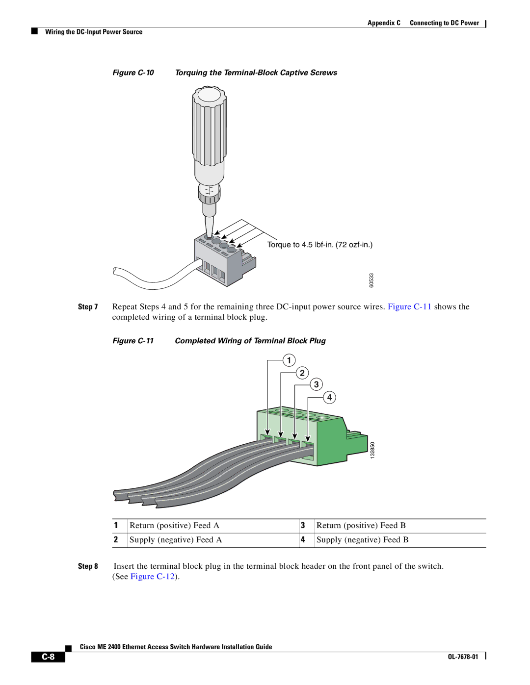 Cisco Systems ME 2400 manual Figure C-10 Torquing the Terminal-Block Captive Screws 