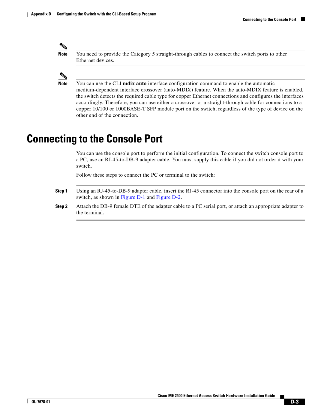 Cisco Systems ME 2400 manual Connecting to the Console Port 