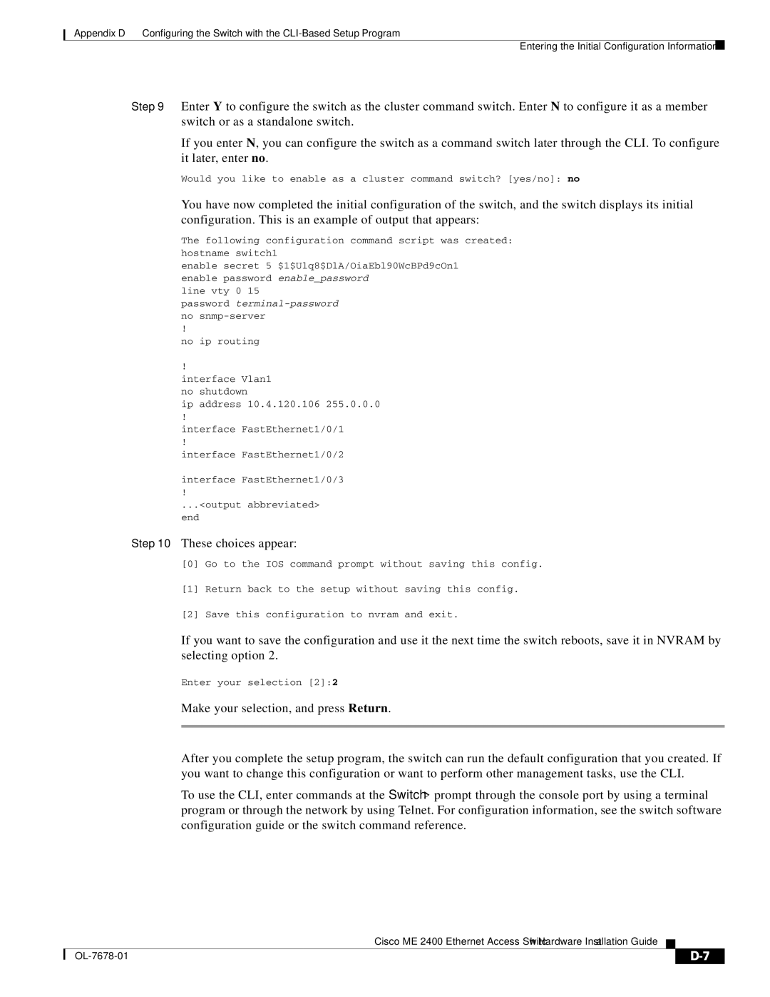 Cisco Systems ME 2400 manual These choices appear 