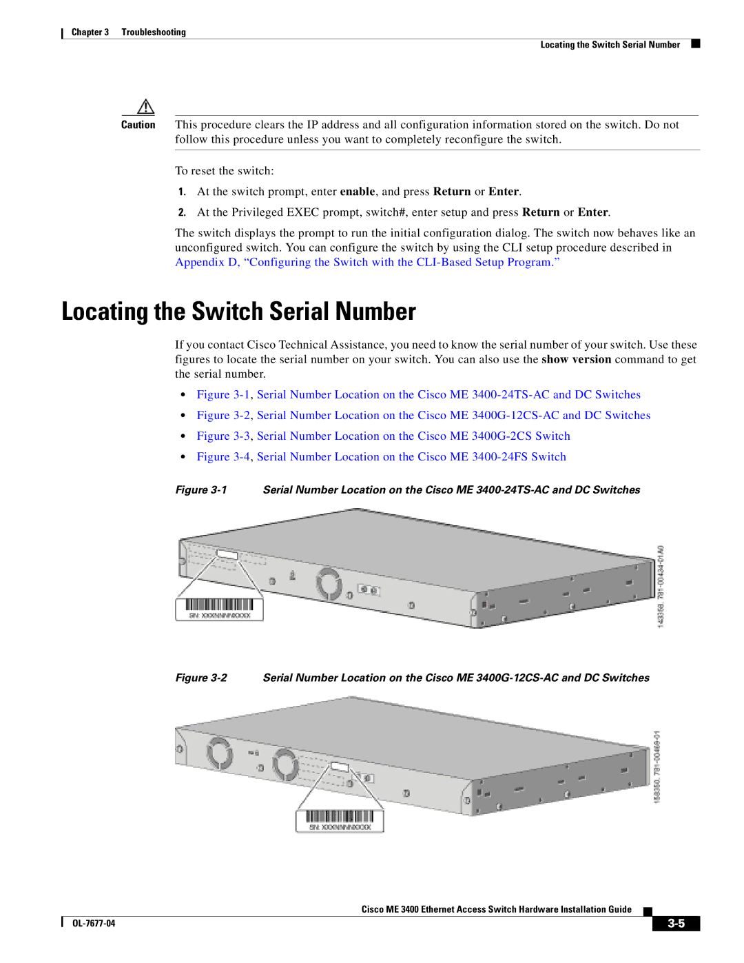 Cisco Systems manual Locating the Switch Serial Number, Serial Number Location on the Cisco ME 3400G-2CS Switch 