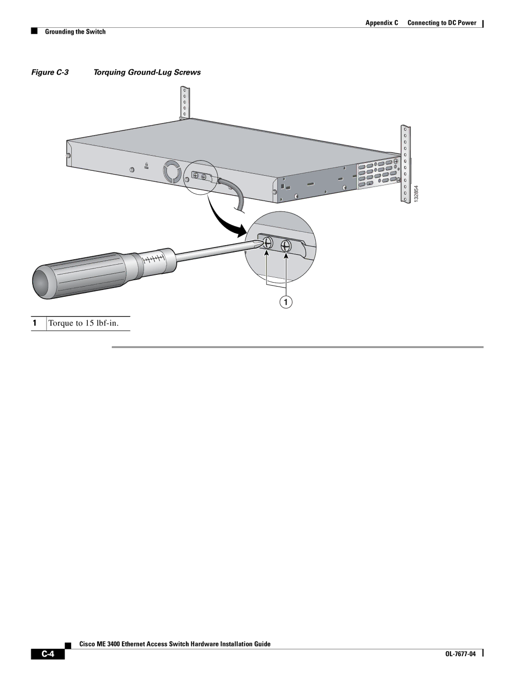 Cisco Systems ME 3400 manual Torque to 15 lbf-in, Figure C-3 Torquing Ground-Lug Screws 