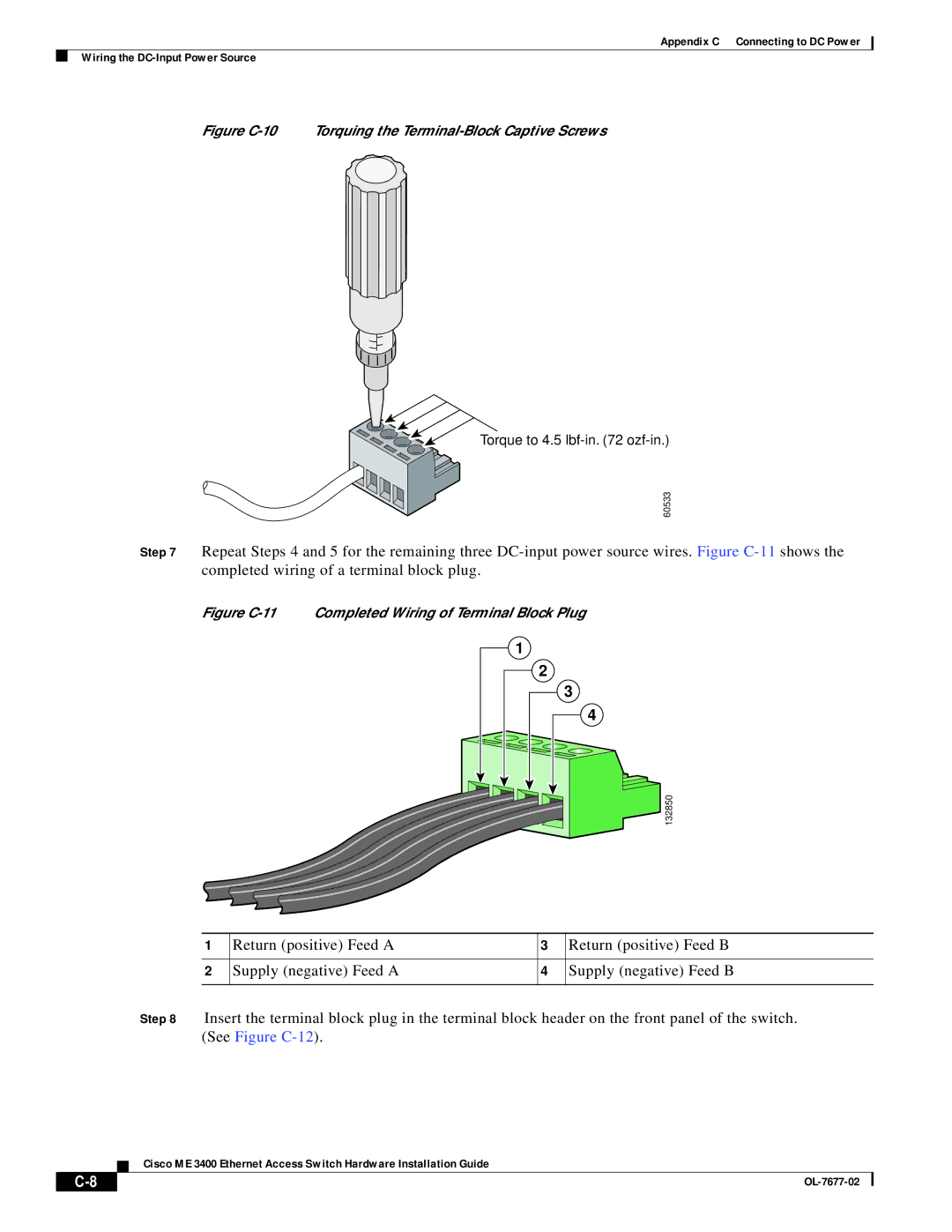 Cisco Systems ME 3400 appendix Figure C-10 Torquing the Terminal-Block Captive Screws 