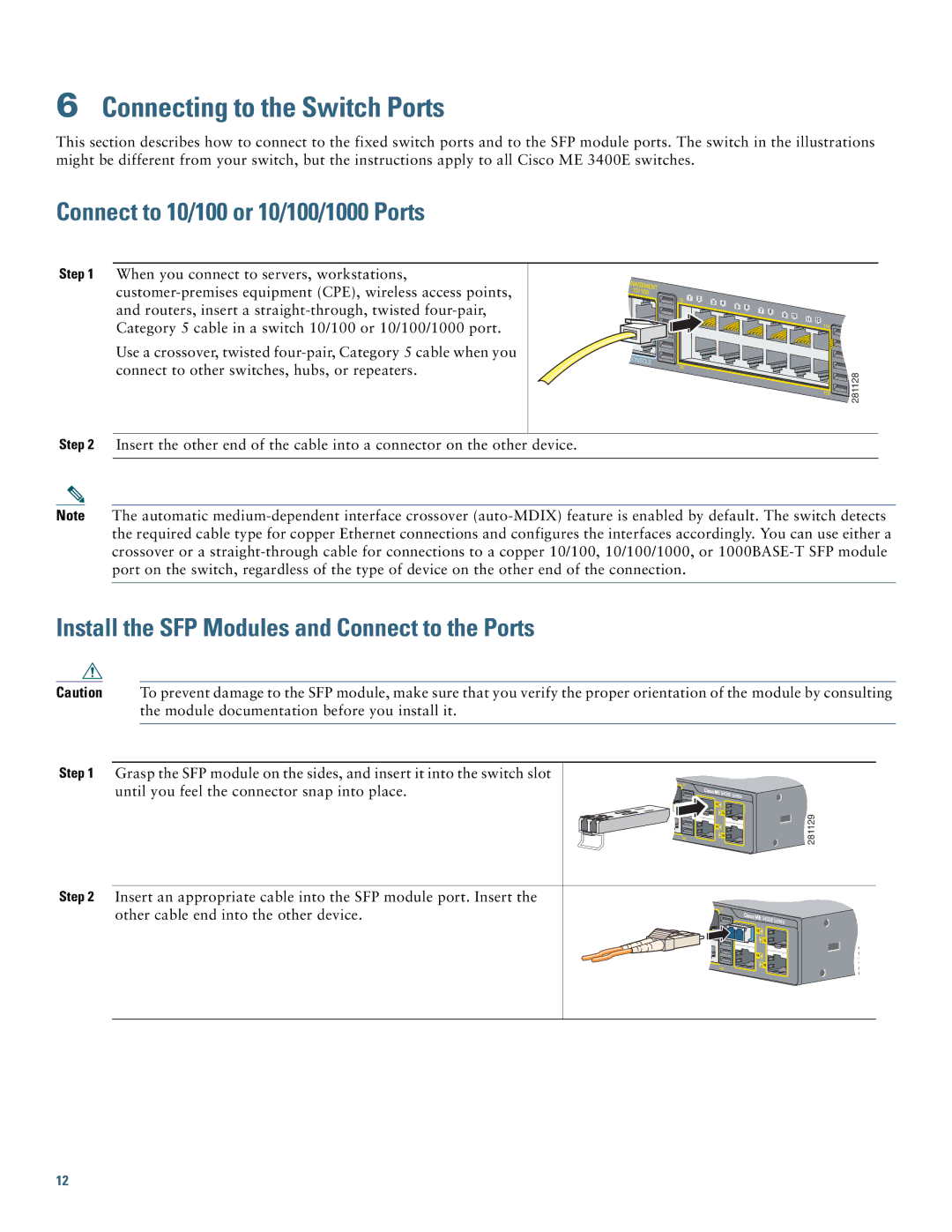 Cisco Systems ME 3400E warranty Connecting to the Switch Ports, Connect to 10/100 or 10/100/1000 Ports 