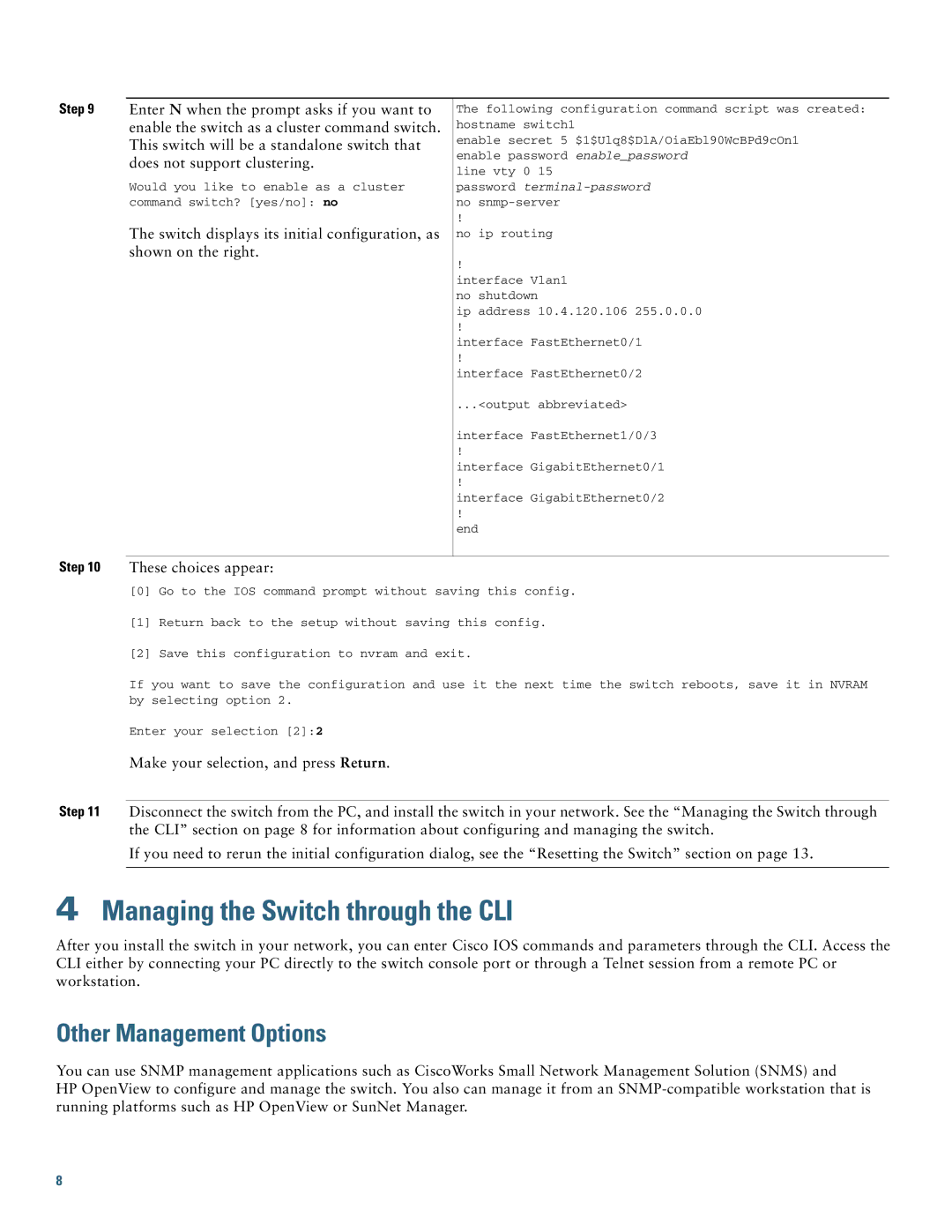 Cisco Systems ME 3400E warranty Managing the Switch through the CLI, Other Management Options 