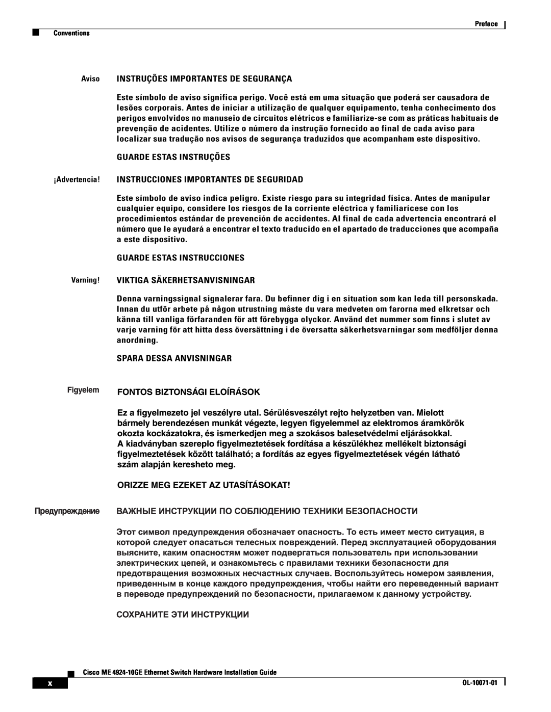 Cisco Systems ME 4924-10GE manual Aviso INSTRUÇÕES IMPORTANTES DE SEGURANÇA 