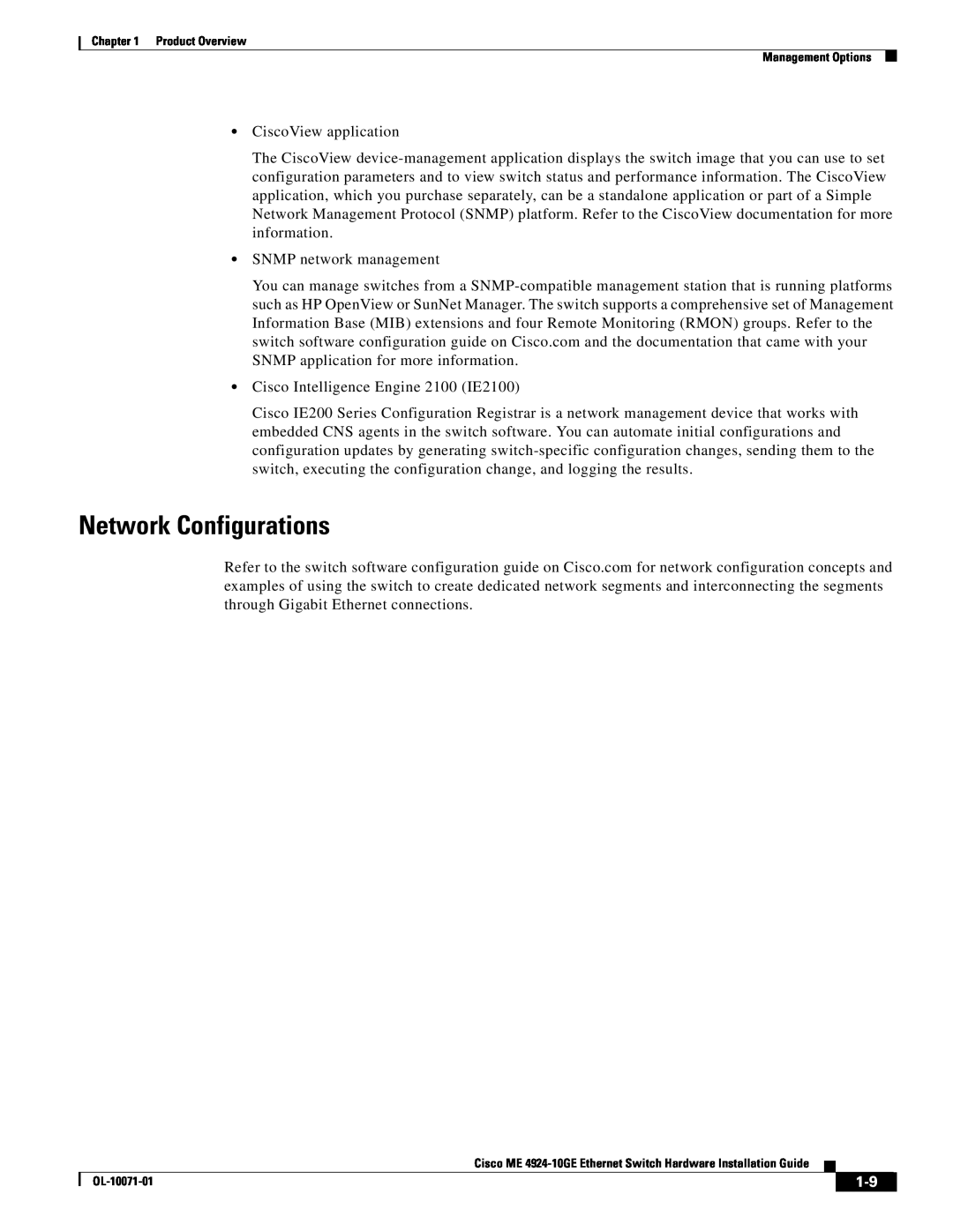 Cisco Systems ME 4924-10GE manual Network Configurations 