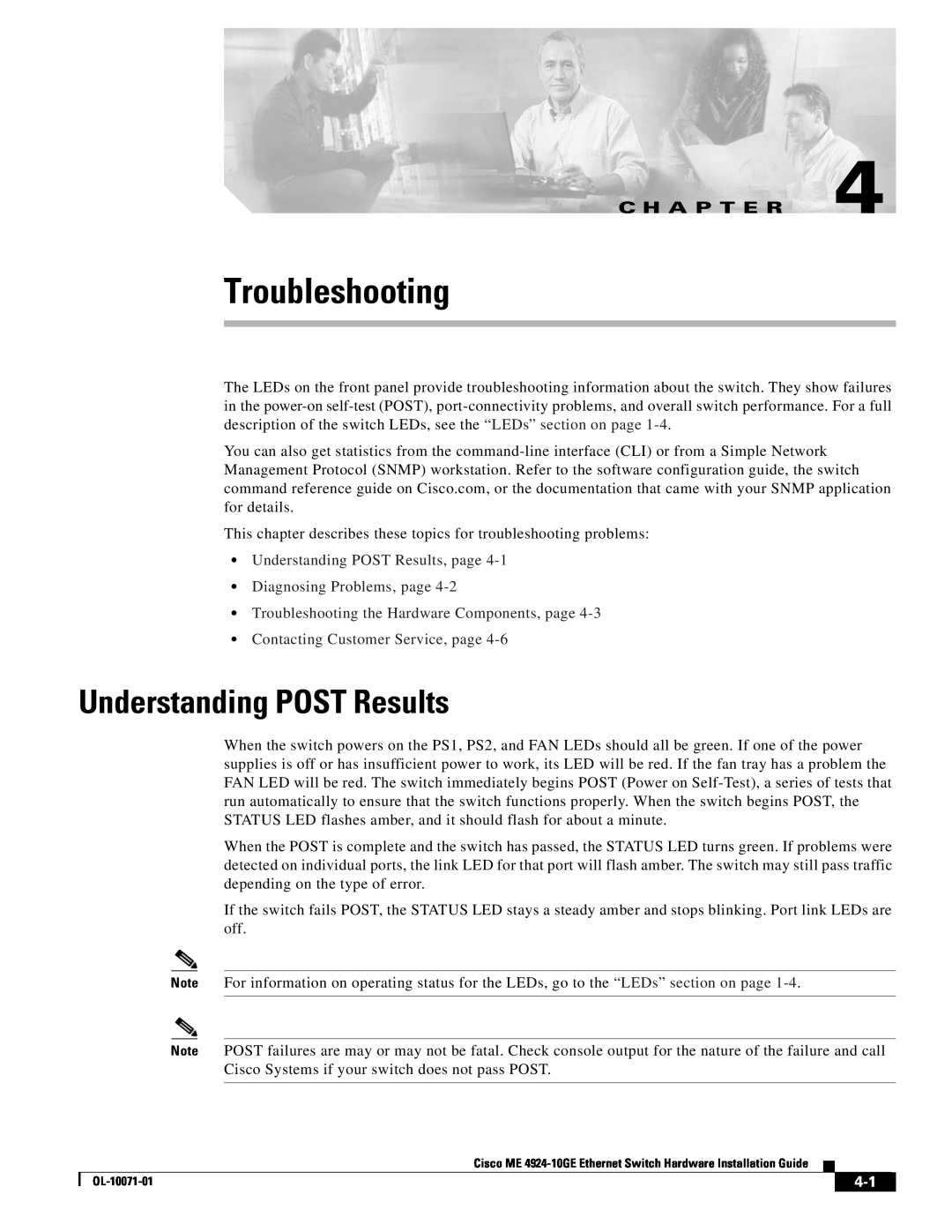 Cisco Systems ME 4924-10GE Understanding POST Results, Troubleshooting the Hardware Components, page, C H A P T E R 