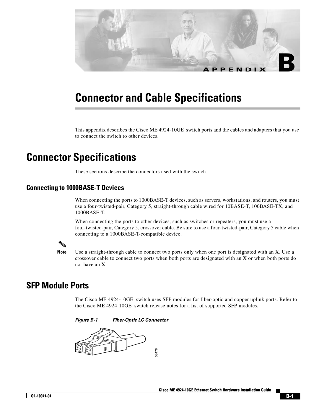 Cisco Systems ME 4924-10GE Connector and Cable Specifications, Connector Specifications, Connecting to 1000BASE-T Devices 