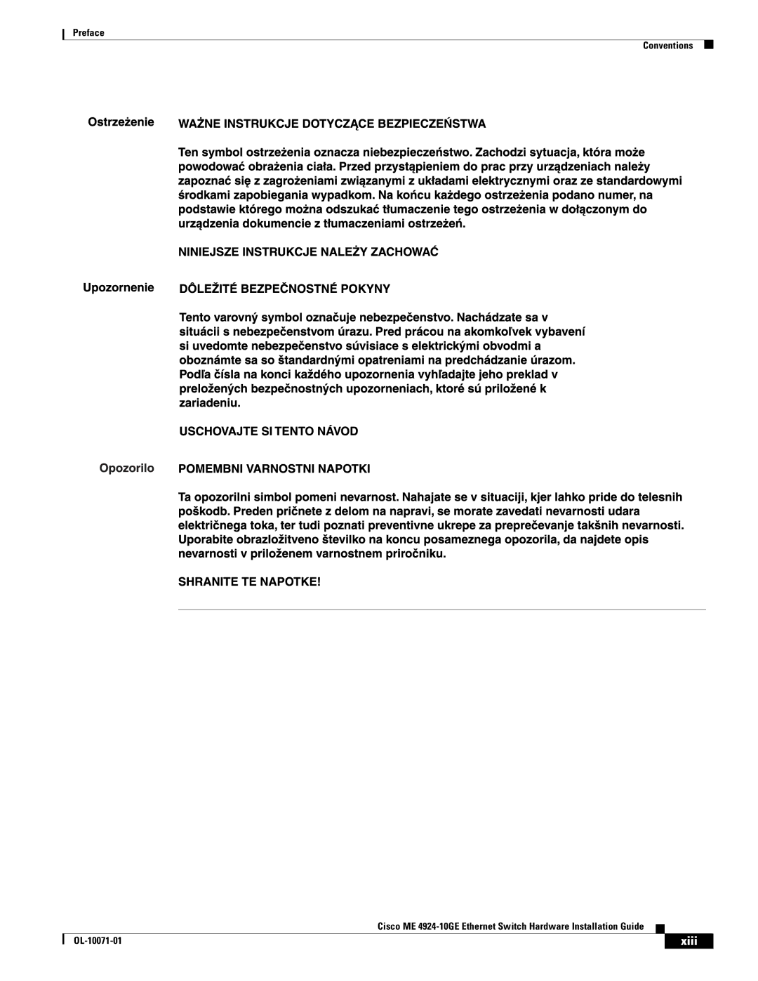 Cisco Systems ME 4924-10GE manual Xiii 