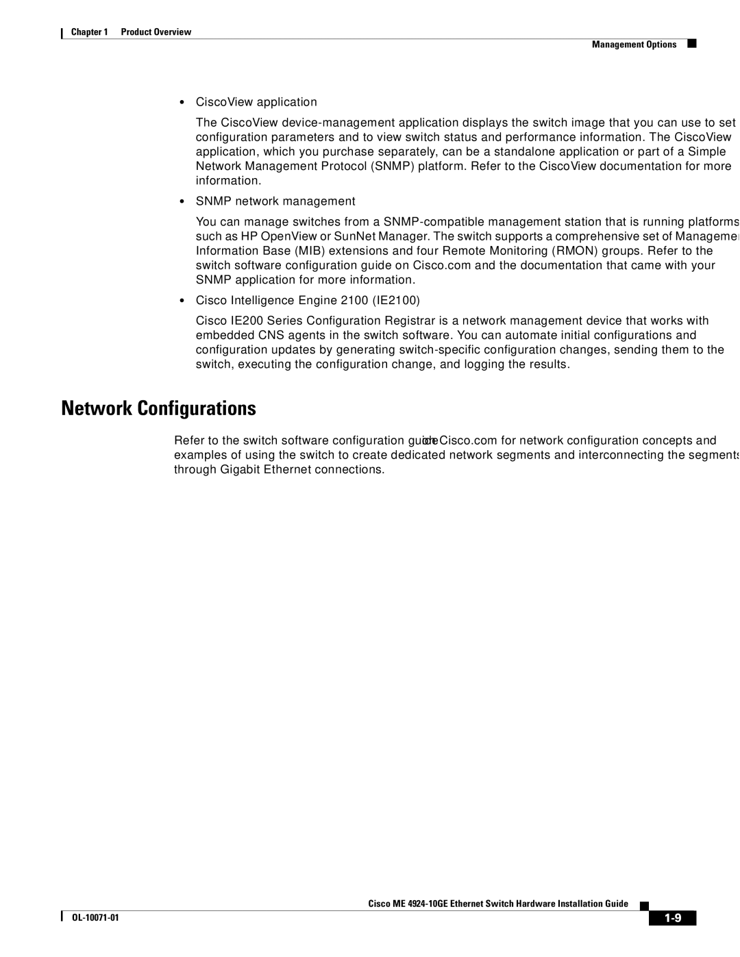 Cisco Systems ME 4924-10GE manual Network Configurations 