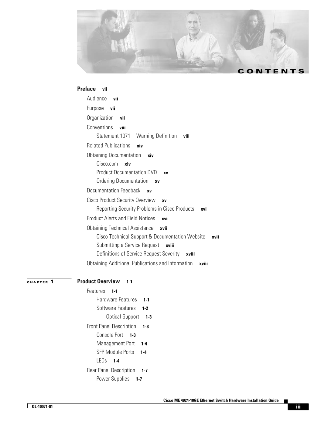 Cisco Systems ME 4924-10GE manual N T E N T S, Iii 