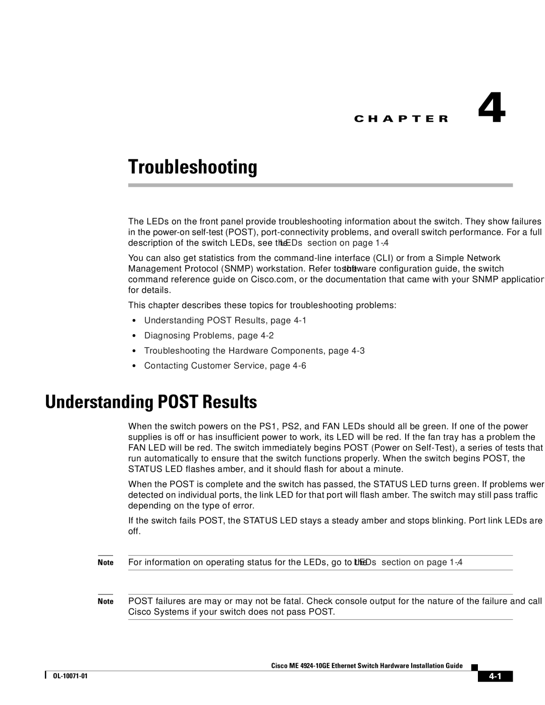 Cisco Systems ME 4924-10GE manual Troubleshooting, Understanding Post Results 