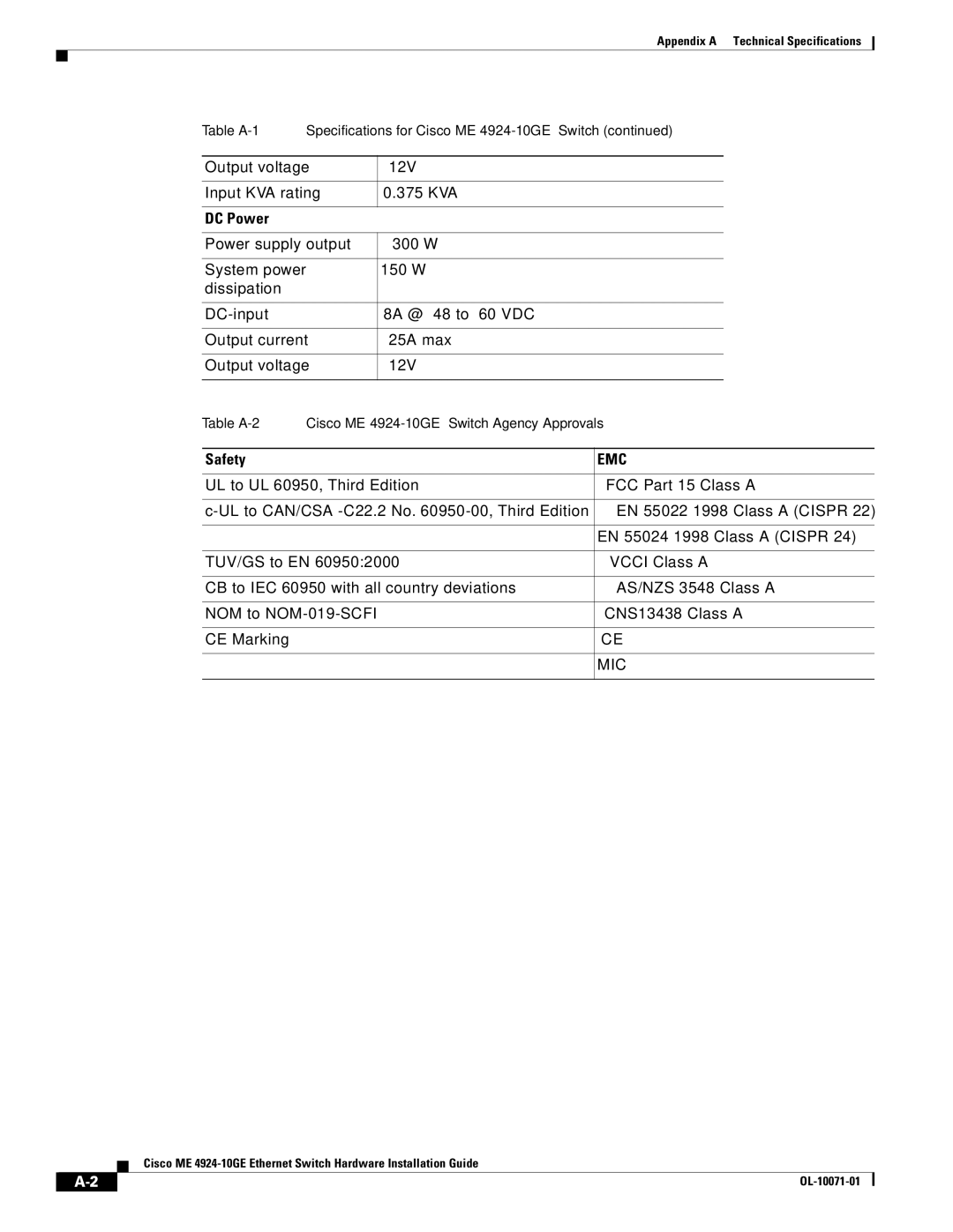 Cisco Systems ME 4924-10GE manual DC Power, Safety 