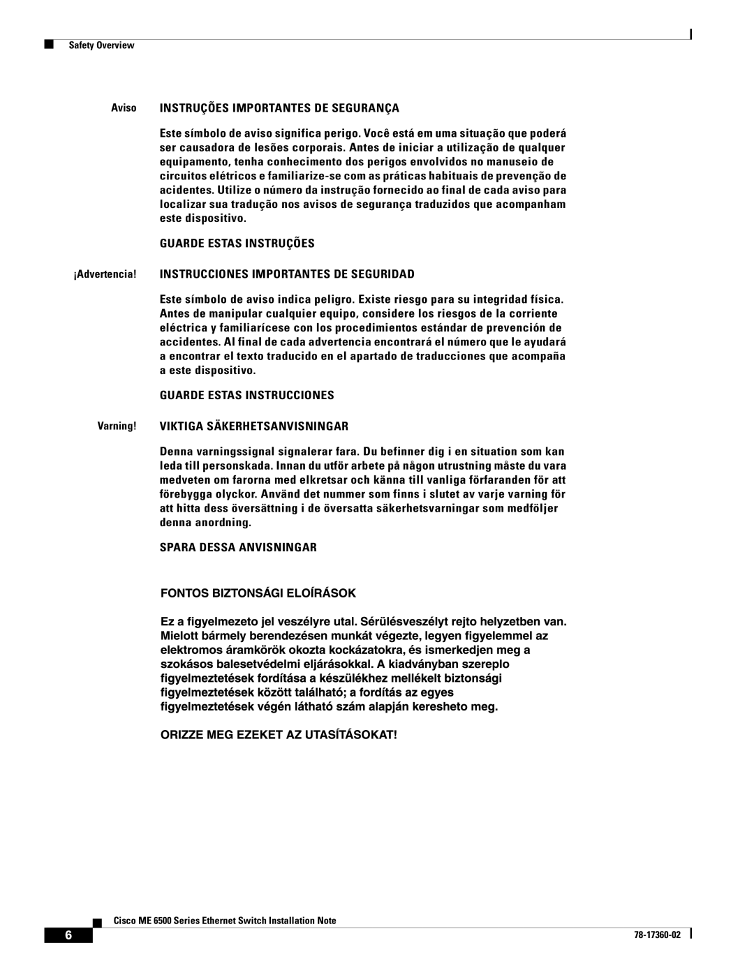 Cisco Systems ME 6500 Series manual Guarde Estas Instruções, Guarde Estas Instrucciones, Spara Dessa Anvisningar 