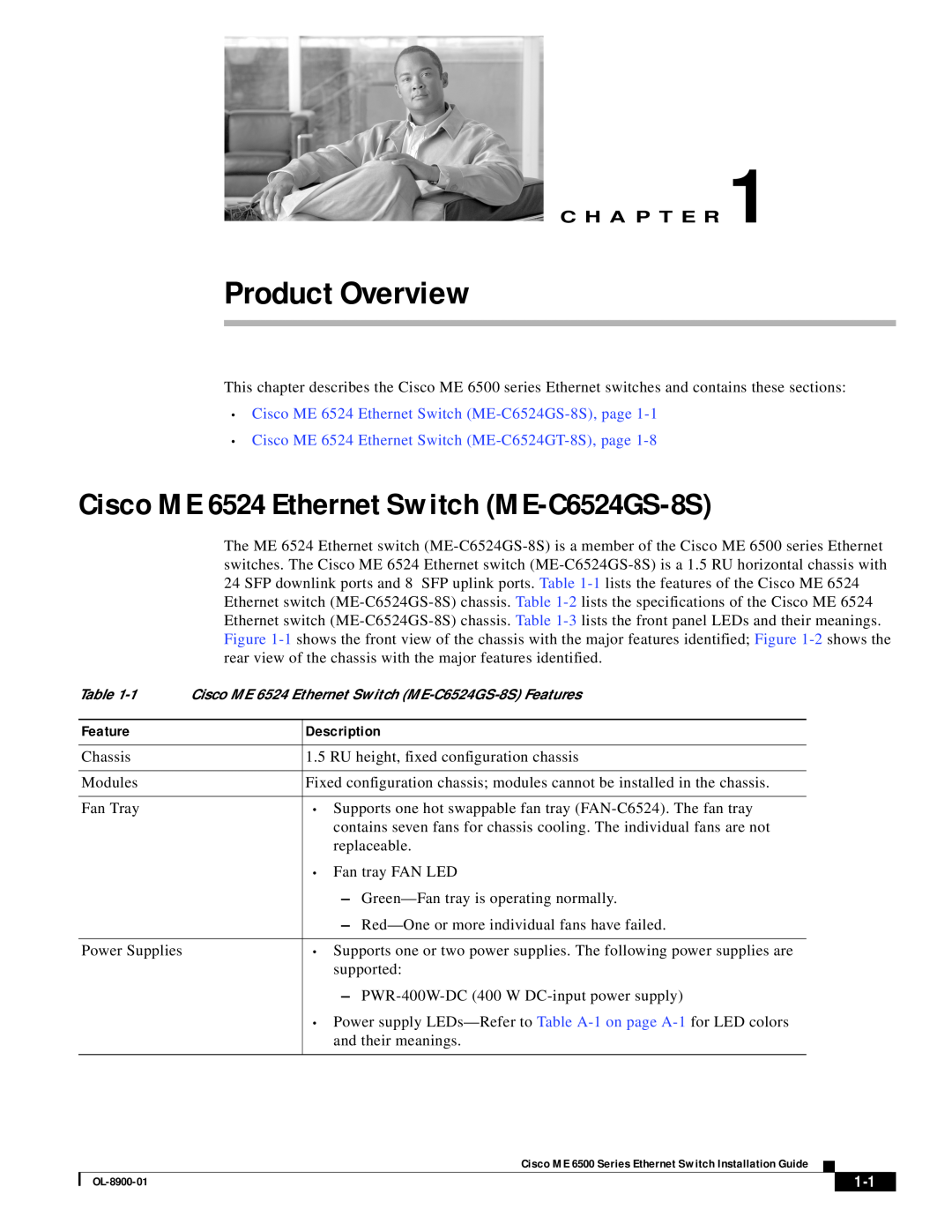 Cisco Systems ME 6500 specifications Cisco ME 6524 Ethernet Switch ME-C6524GS-8S, Feature, Description, Product Overview 