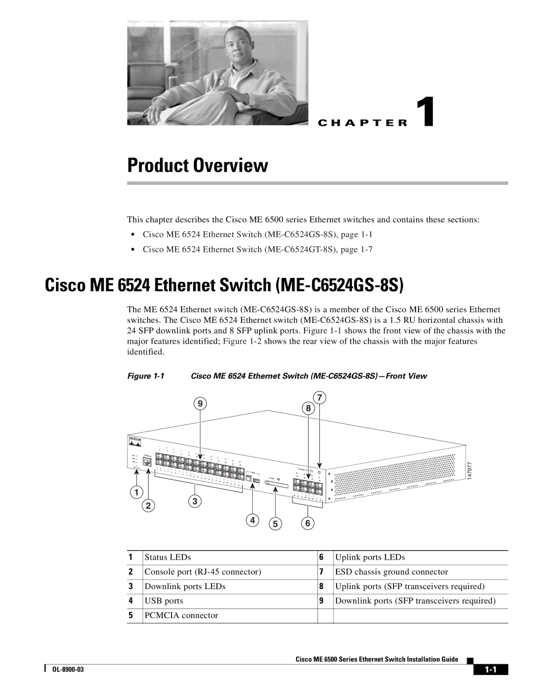 Cisco Systems ME 6500 manual Product Overview, Cisco ME 6524 Ethernet Switch ME-C6524GS-8S 