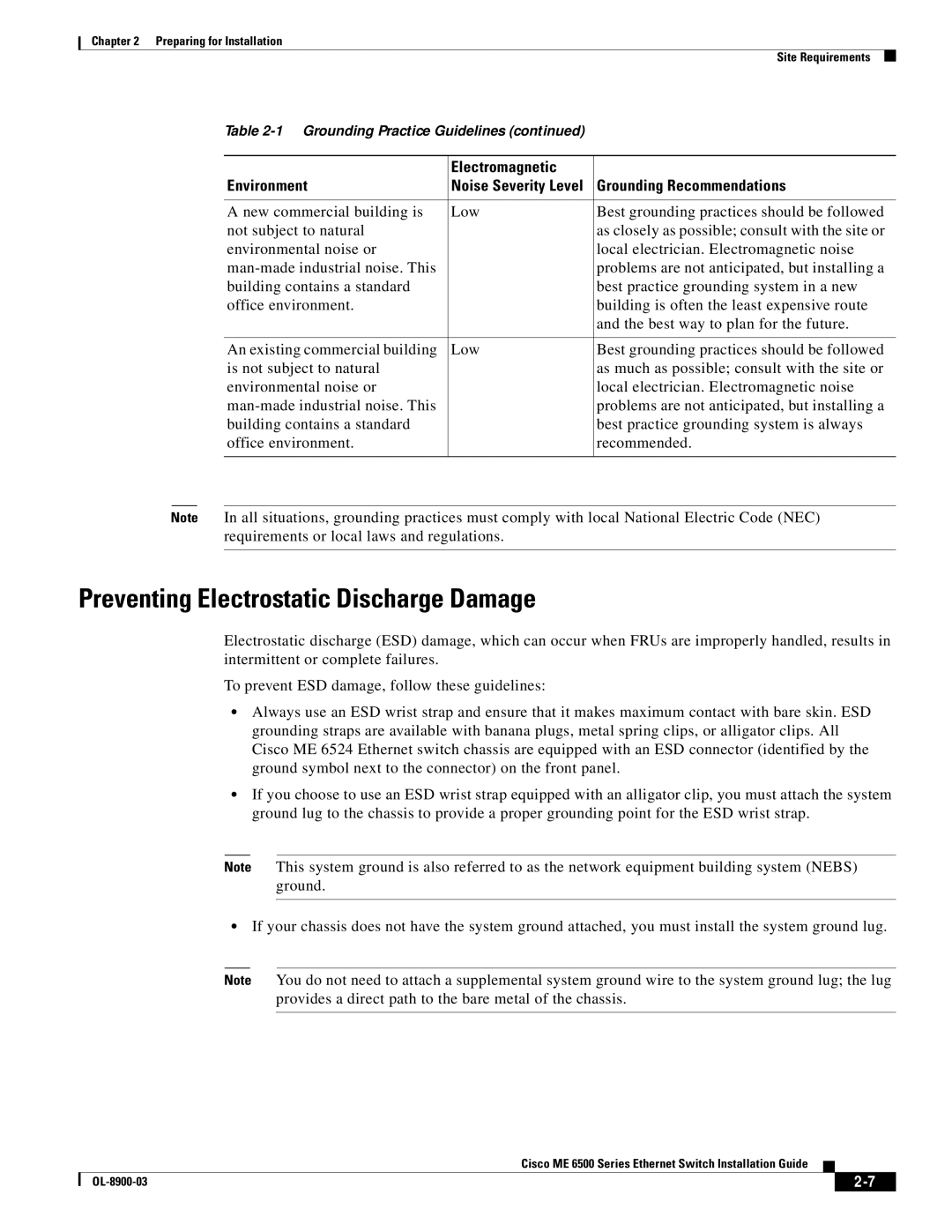 Cisco Systems ME 6500 manual Preventing Electrostatic Discharge Damage 