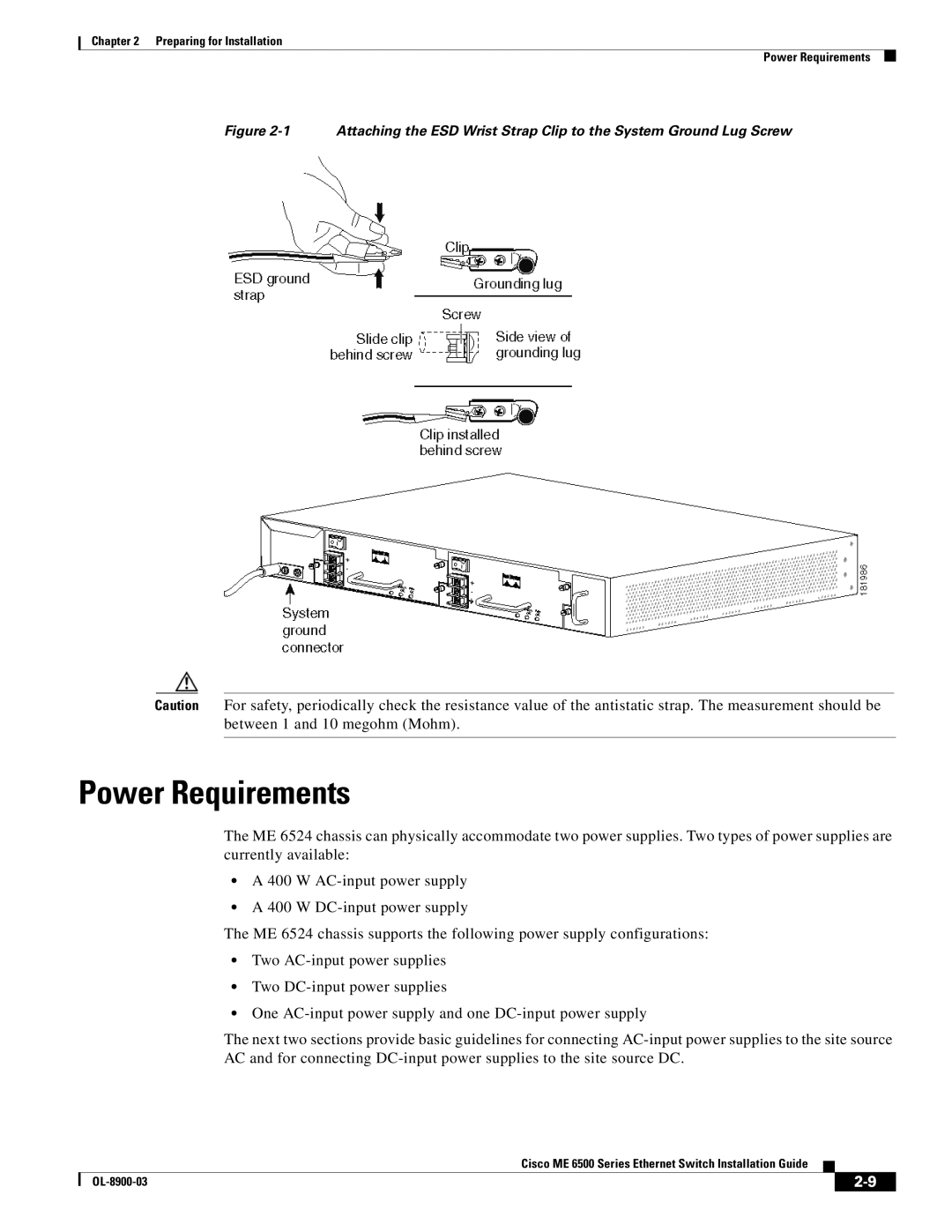 Cisco Systems ME 6500 manual Power Requirements 