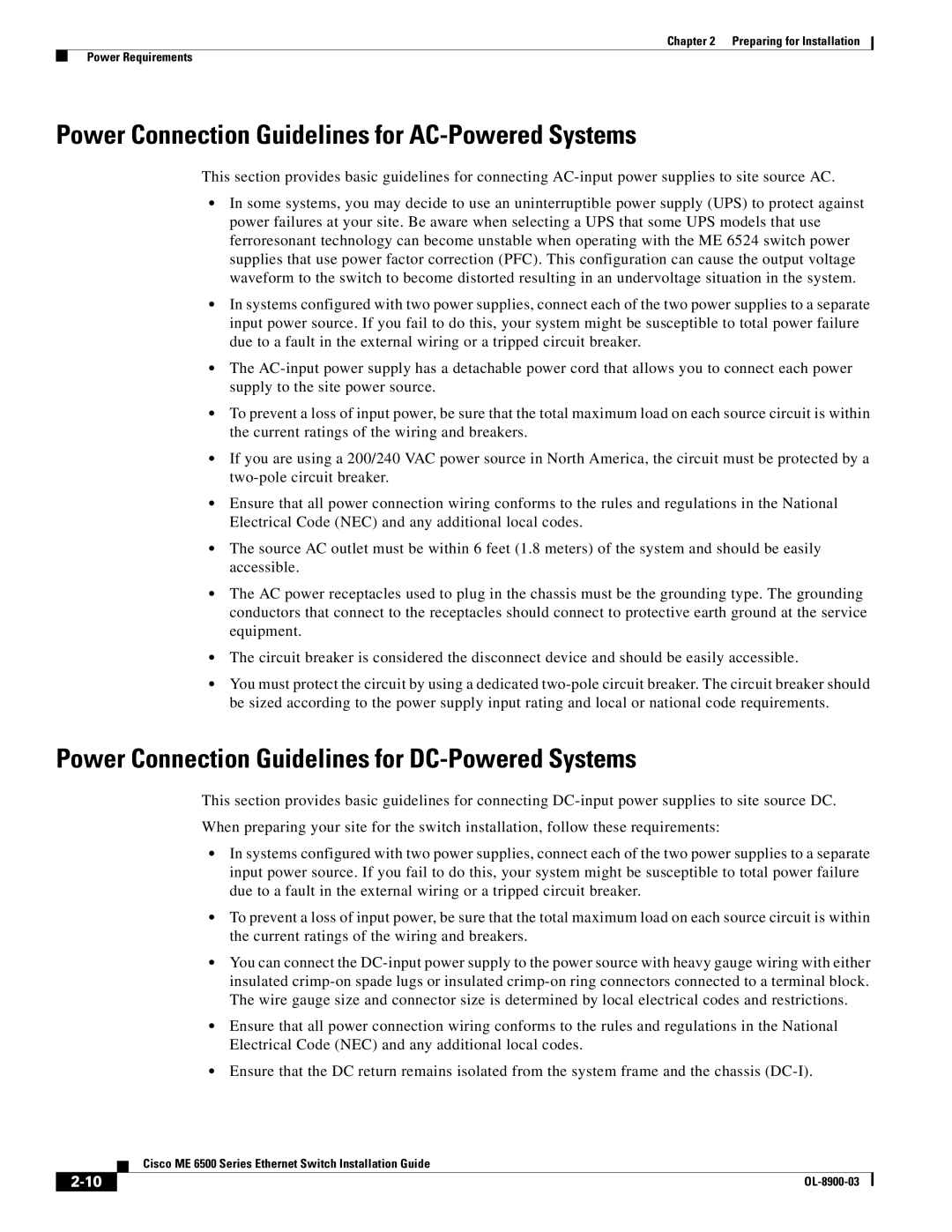 Cisco Systems ME 6500 manual Power Connection Guidelines for AC-Powered Systems 