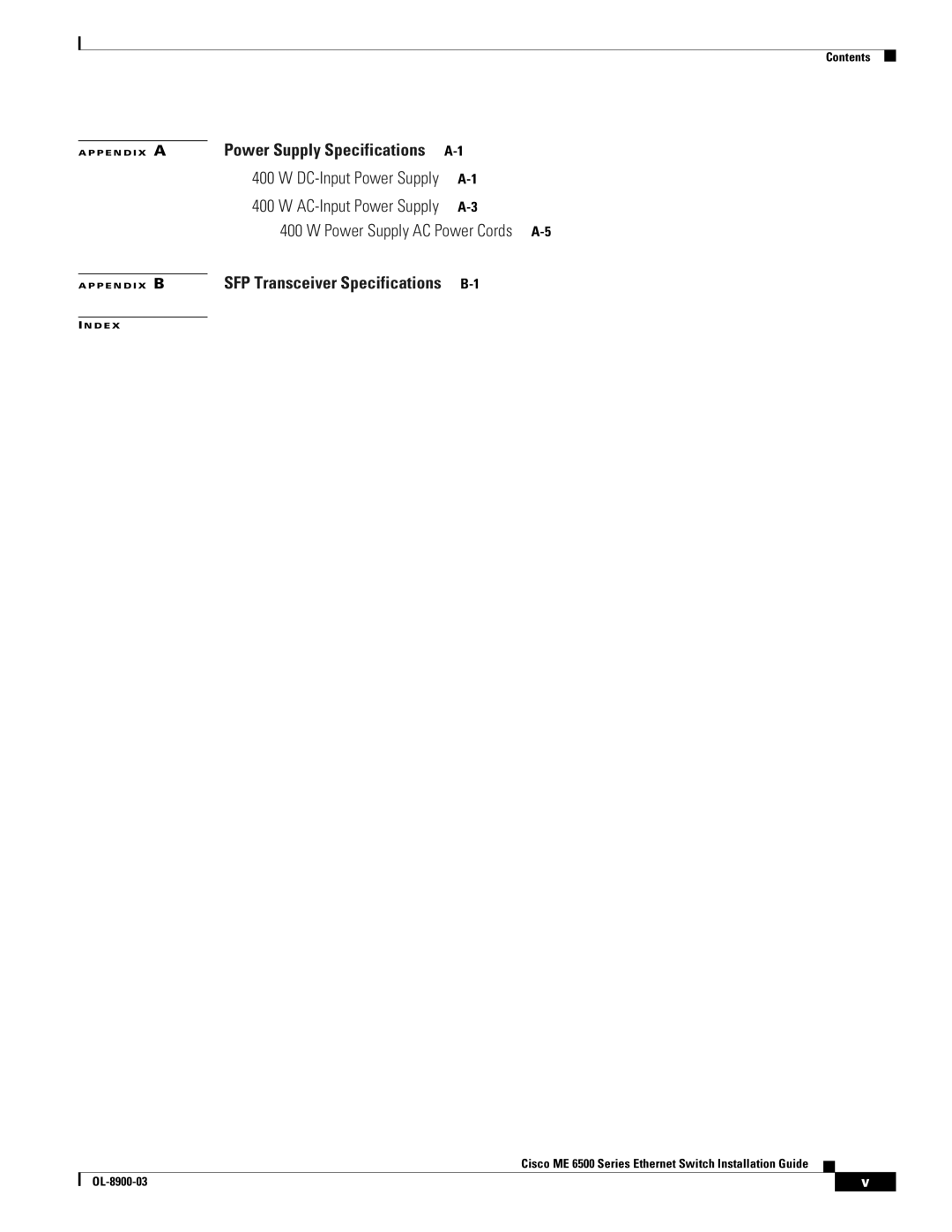 Cisco Systems ME 6500 manual Power Supply Specifications 