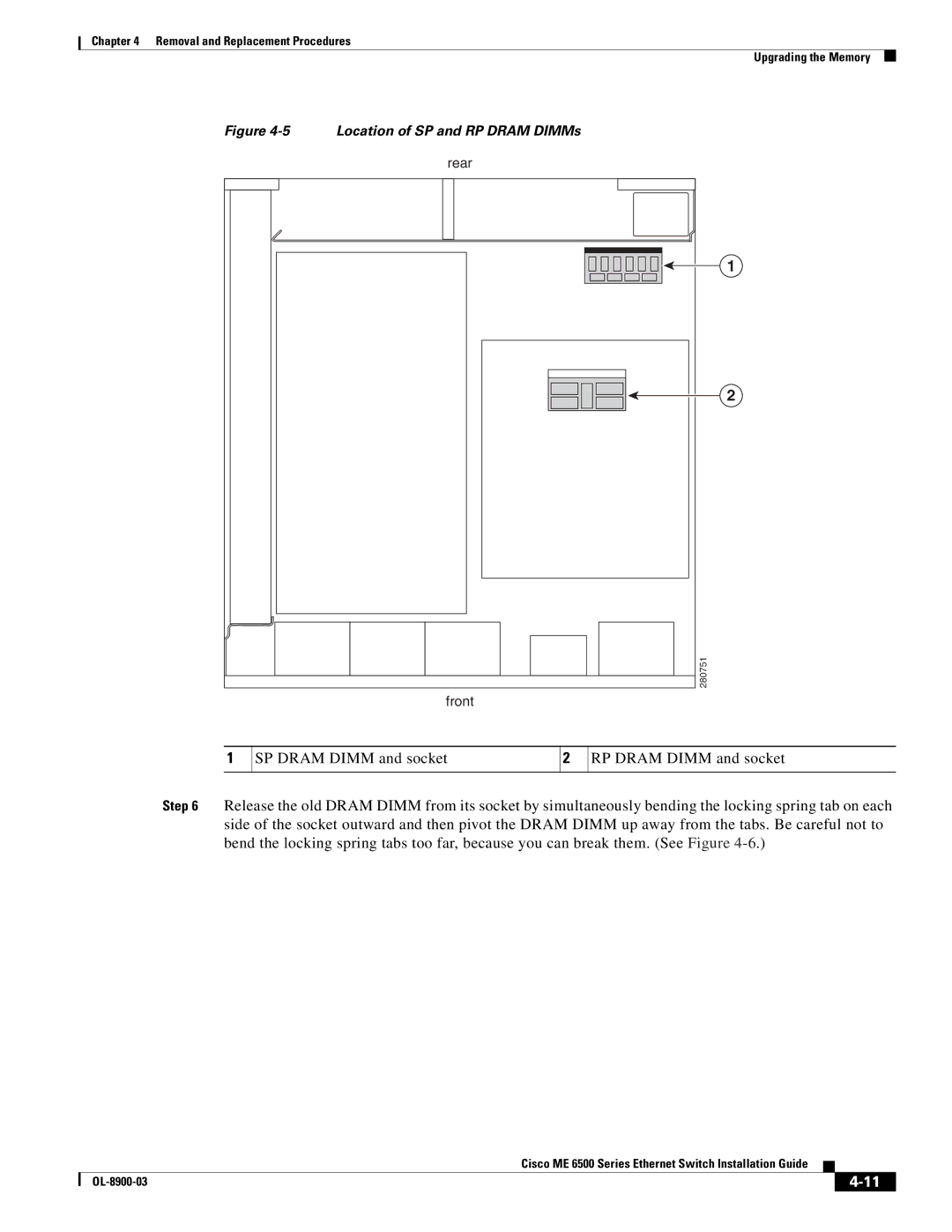 Cisco Systems ME 6500 manual Location of SP and RP Dram DIMMs 