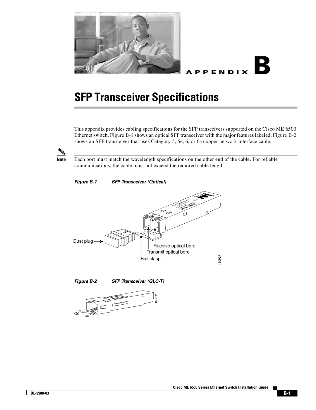 Cisco Systems ME 6500 manual SFP Transceiver Specifications 