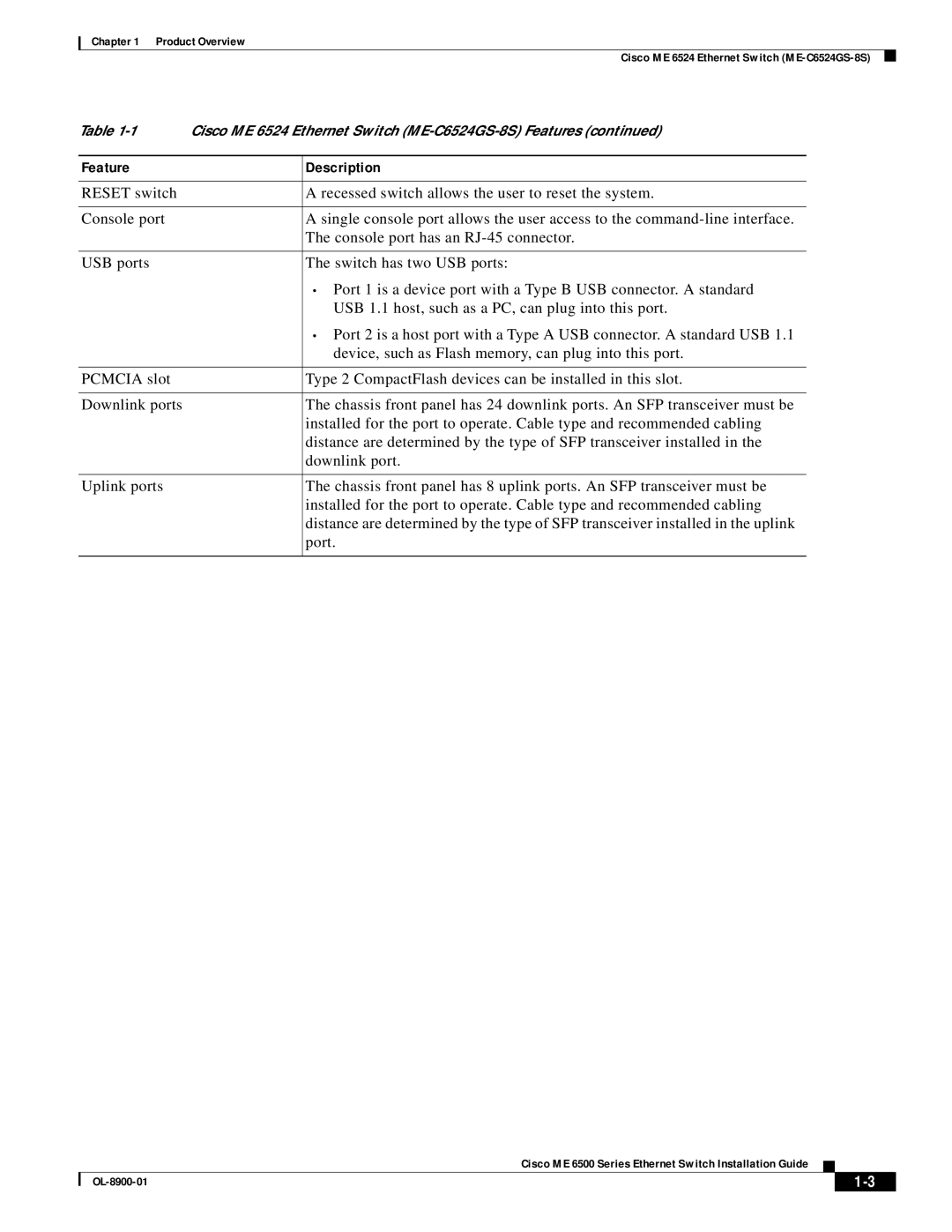 Cisco Systems ME 6500 specifications Feature Description 