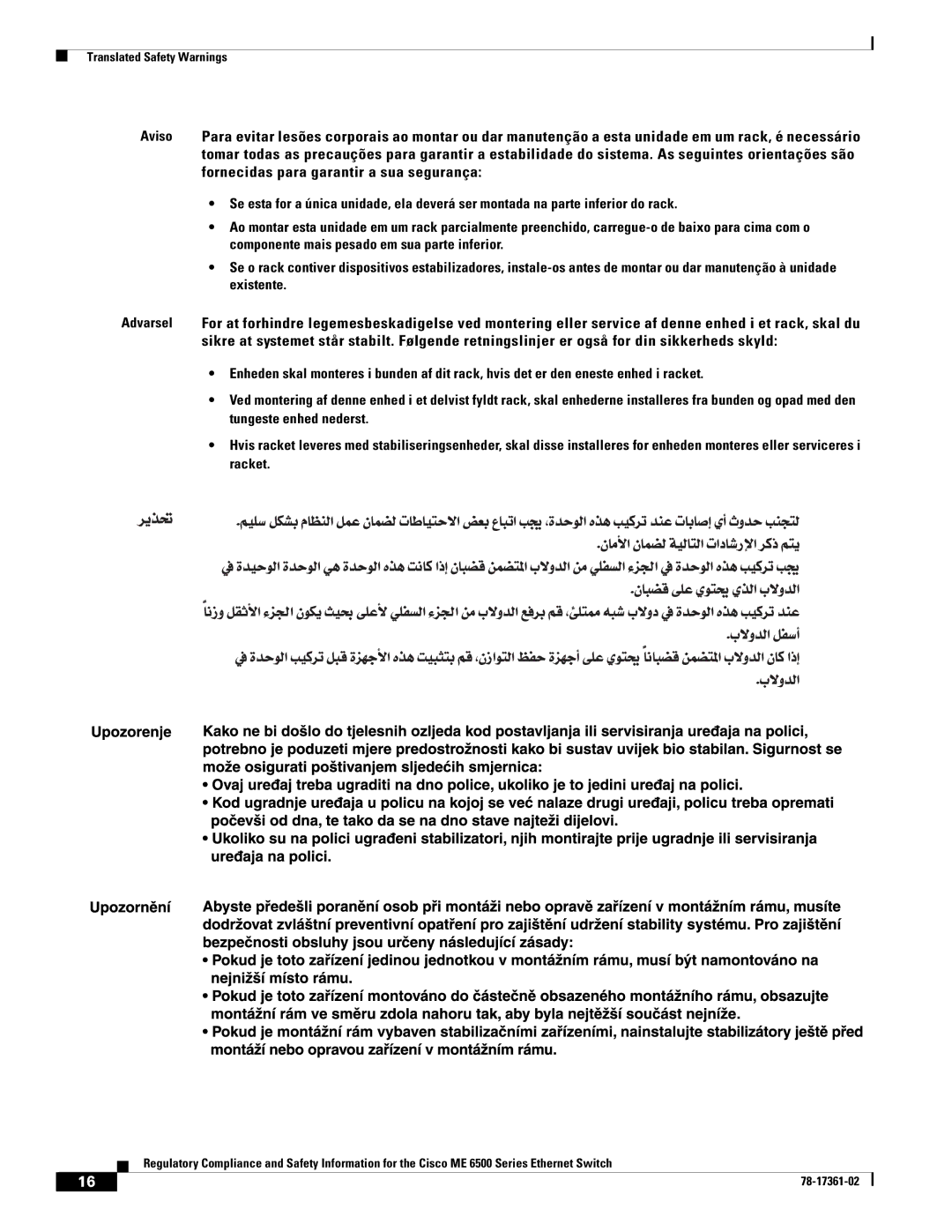 Cisco Systems ME-C6524GS-8S important safety instructions Translated Safety Warnings 