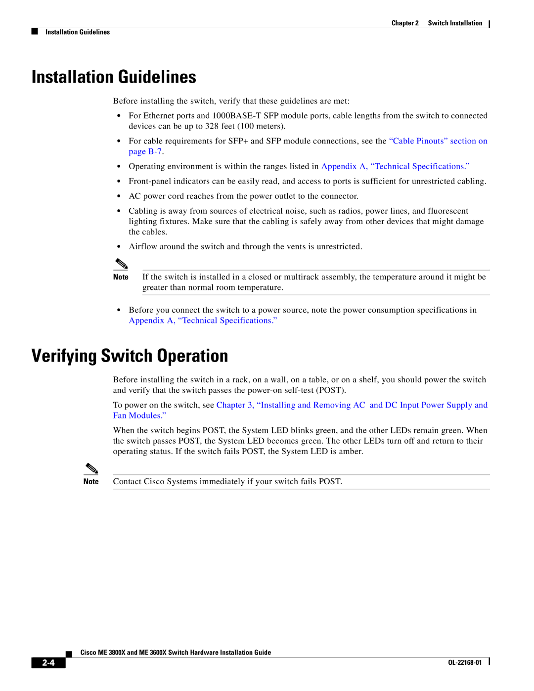 Cisco Systems ME3600X24CXM manual Installation Guidelines, Verifying Switch Operation 