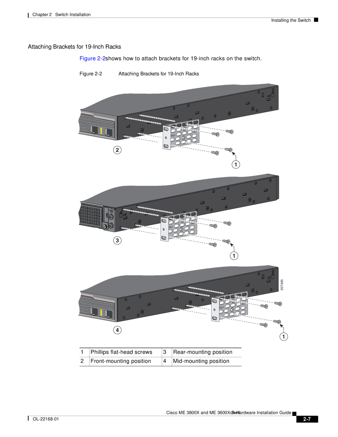 Cisco Systems ME3600X24CXM manual Attaching Brackets for 19-Inch Racks 