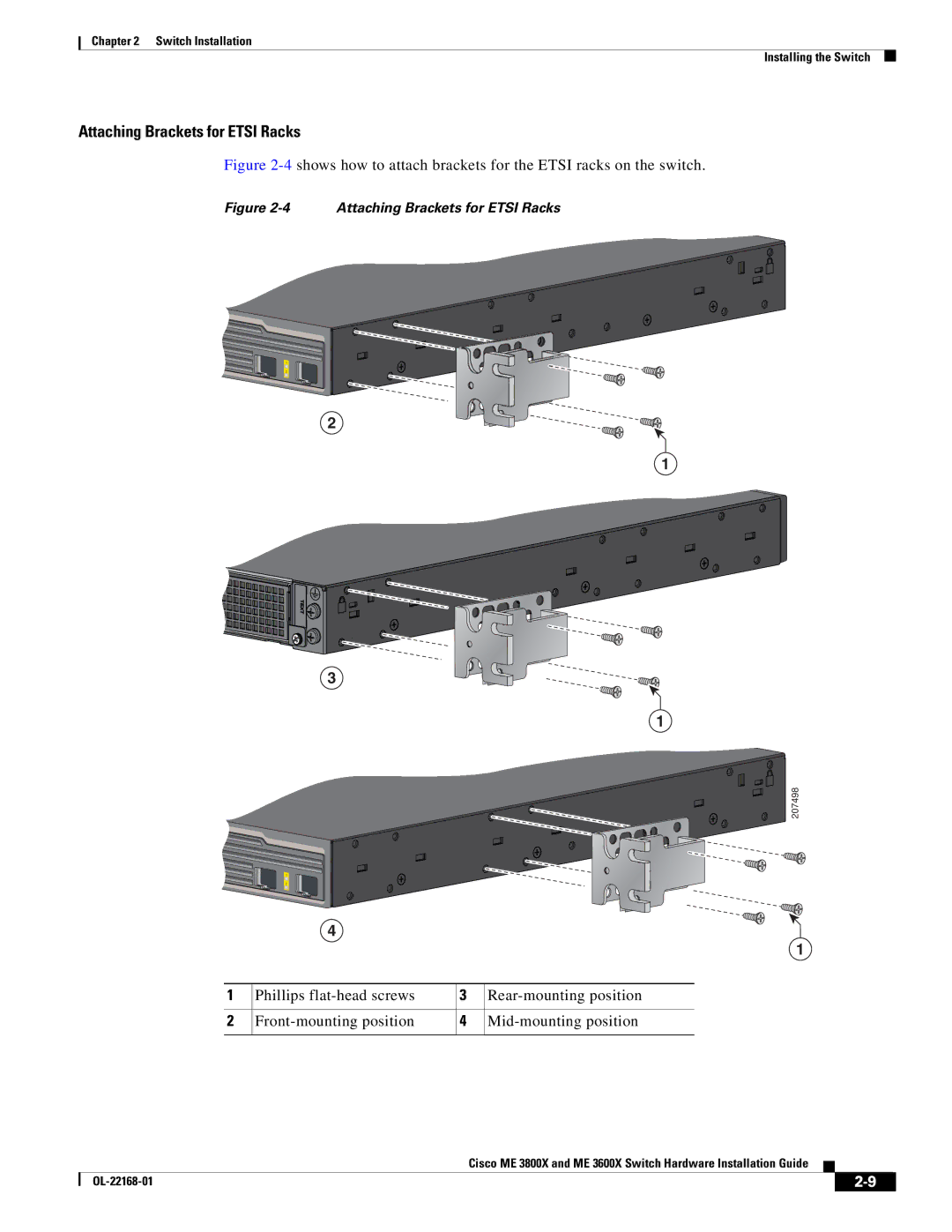 Cisco Systems ME3600X24CXM manual Attaching Brackets for Etsi Racks 