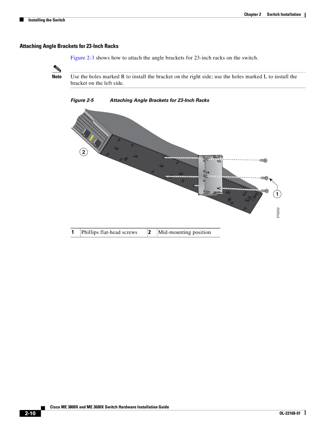 Cisco Systems ME3600X24CXM manual Attaching Angle Brackets for 23-Inch Racks 