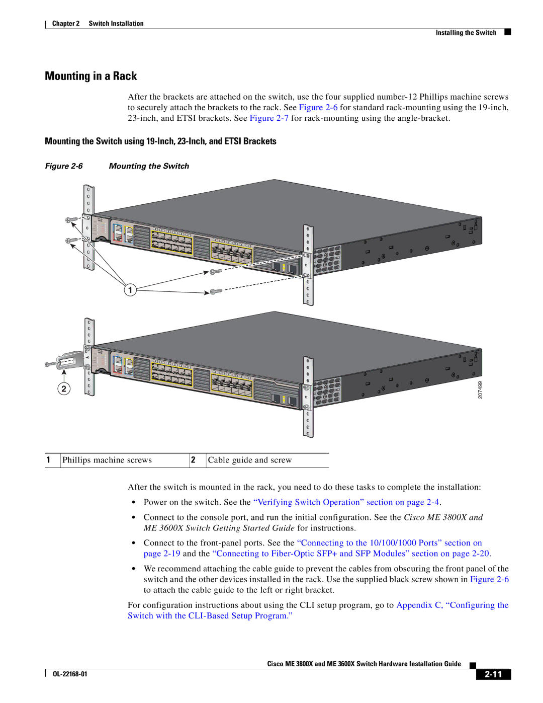 Cisco Systems ME3600X24CXM manual Mounting in a Rack, Mounting the Switch 