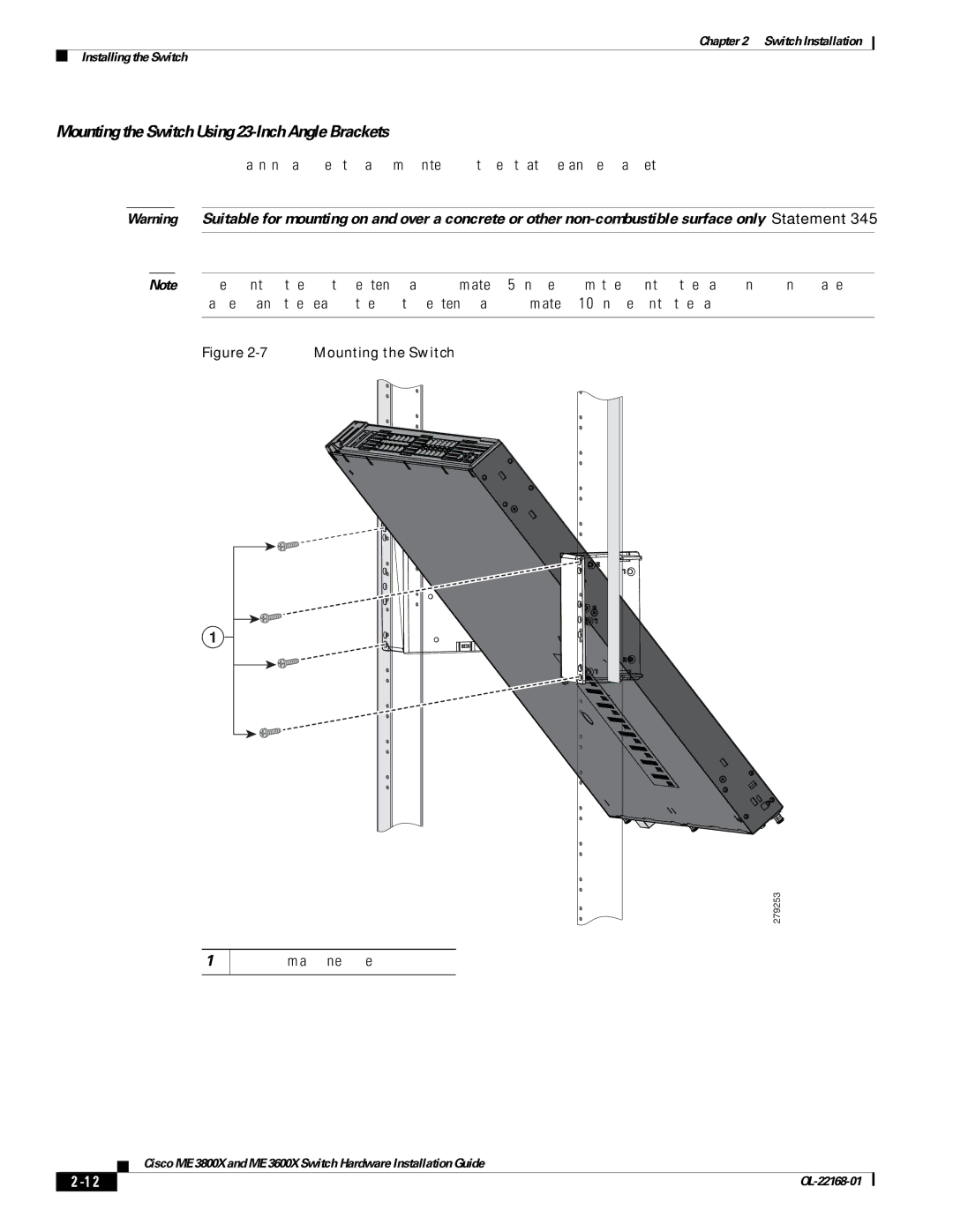 Cisco Systems ME3600X24CXM manual Mounting the Switch Using 23-Inch Angle Brackets 