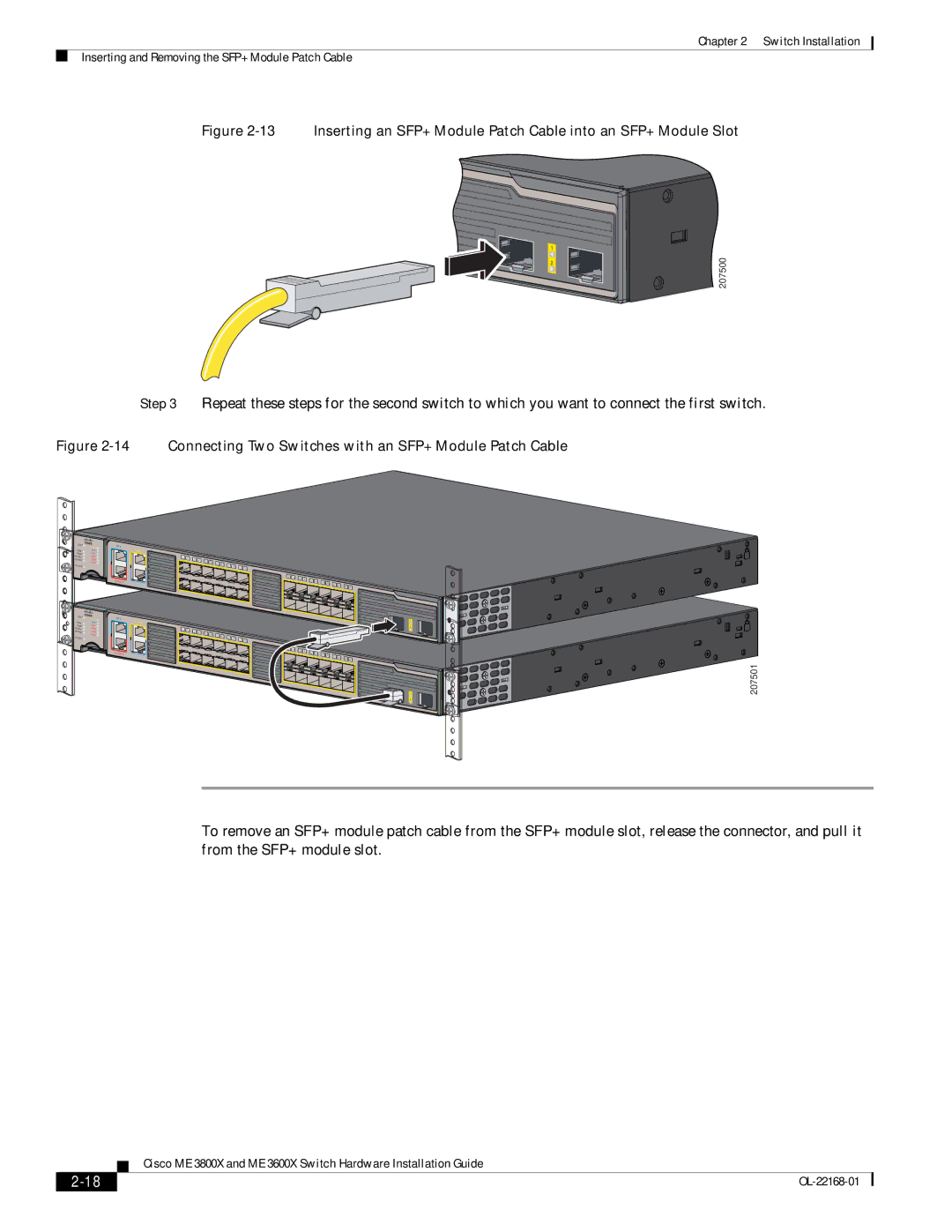 Cisco Systems ME3600X24CXM manual Connecting Two Switches with an SFP+ Module Patch Cable 