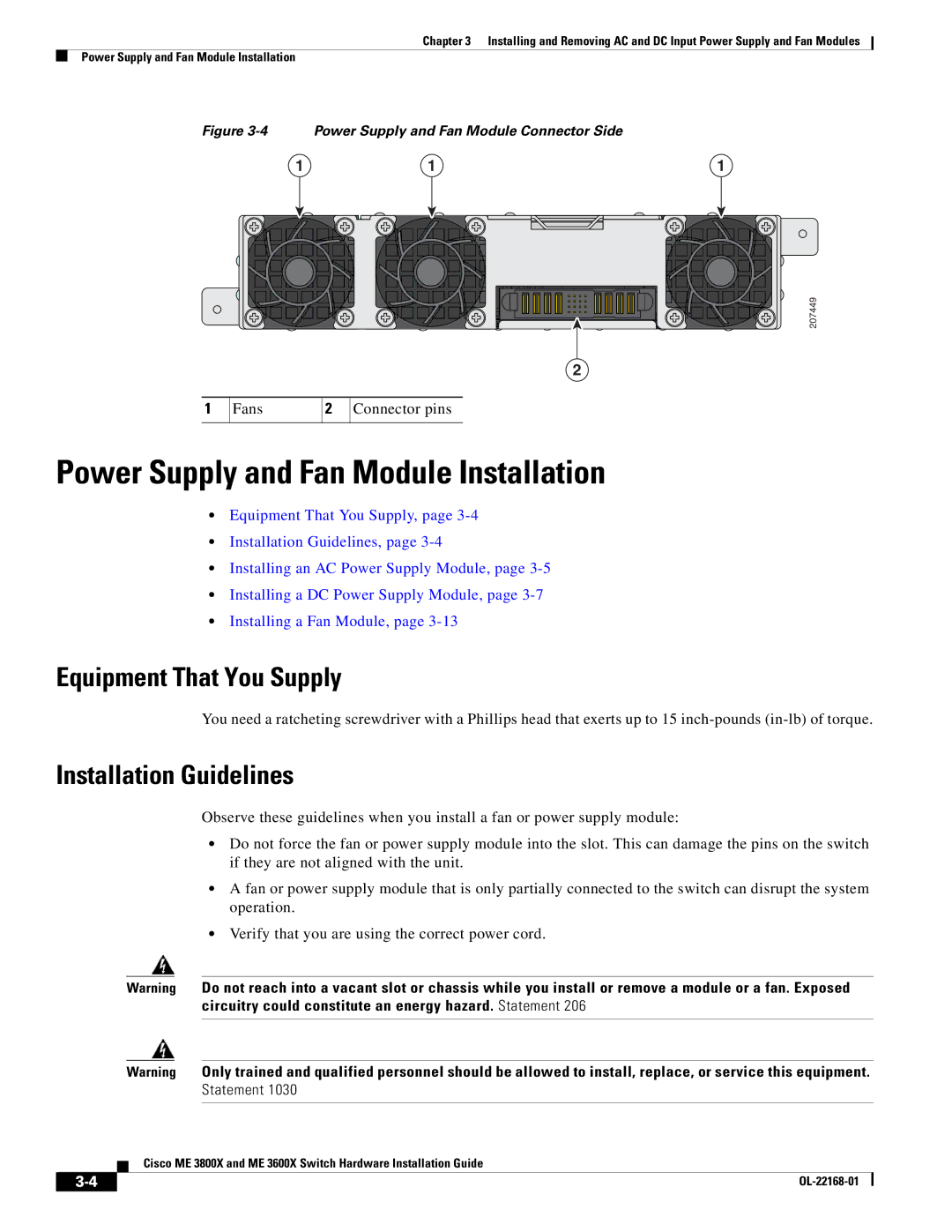 Cisco Systems ME3600X24CXM Power Supply and Fan Module Installation, Equipment That You Supply, Installation Guidelines 