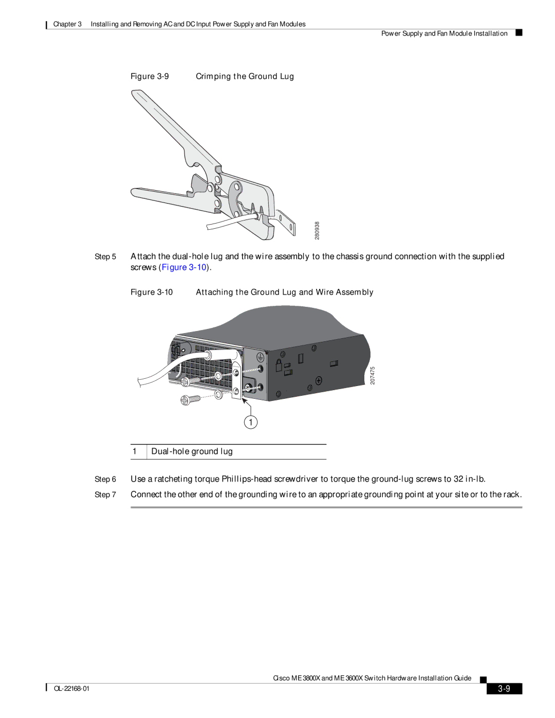 Cisco Systems ME3600X24CXM manual Crimping the Ground Lug 