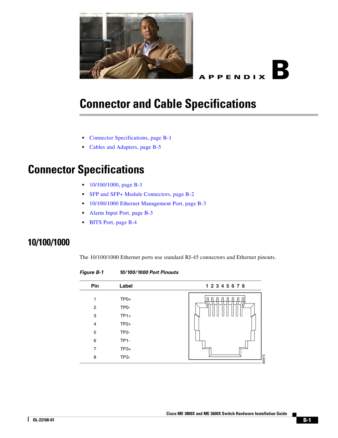 Cisco Systems ME3600X24CXM manual Connector Specifications, 10/100/1000 