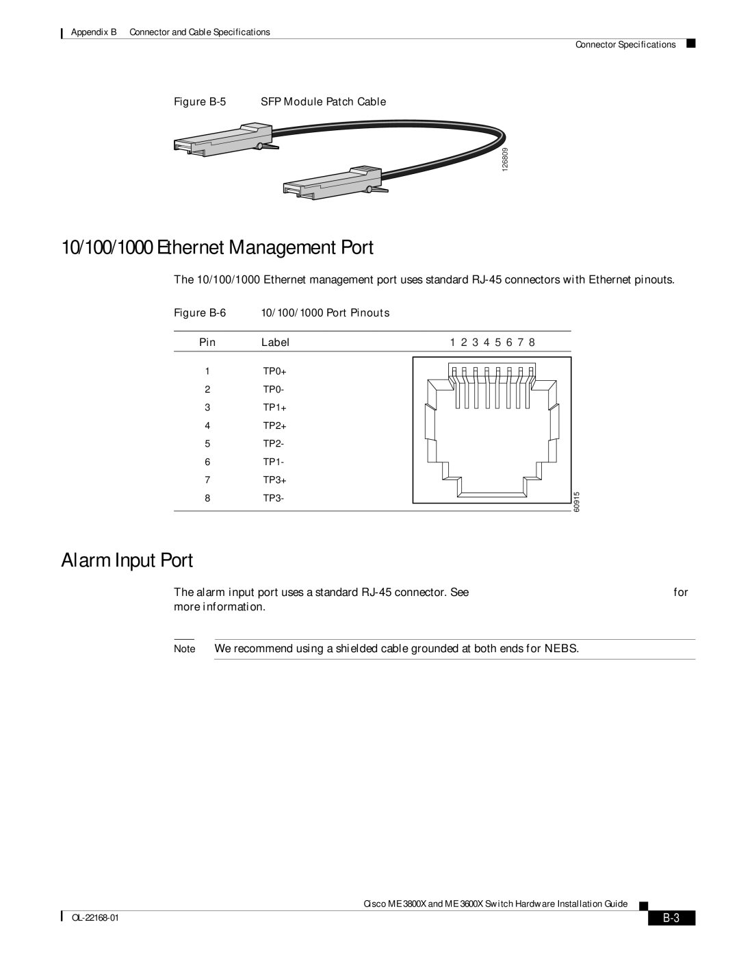 Cisco Systems ME3600X24CXM manual 10/100/1000 Ethernet Management Port, Figure B-5 SFP Module Patch Cable 