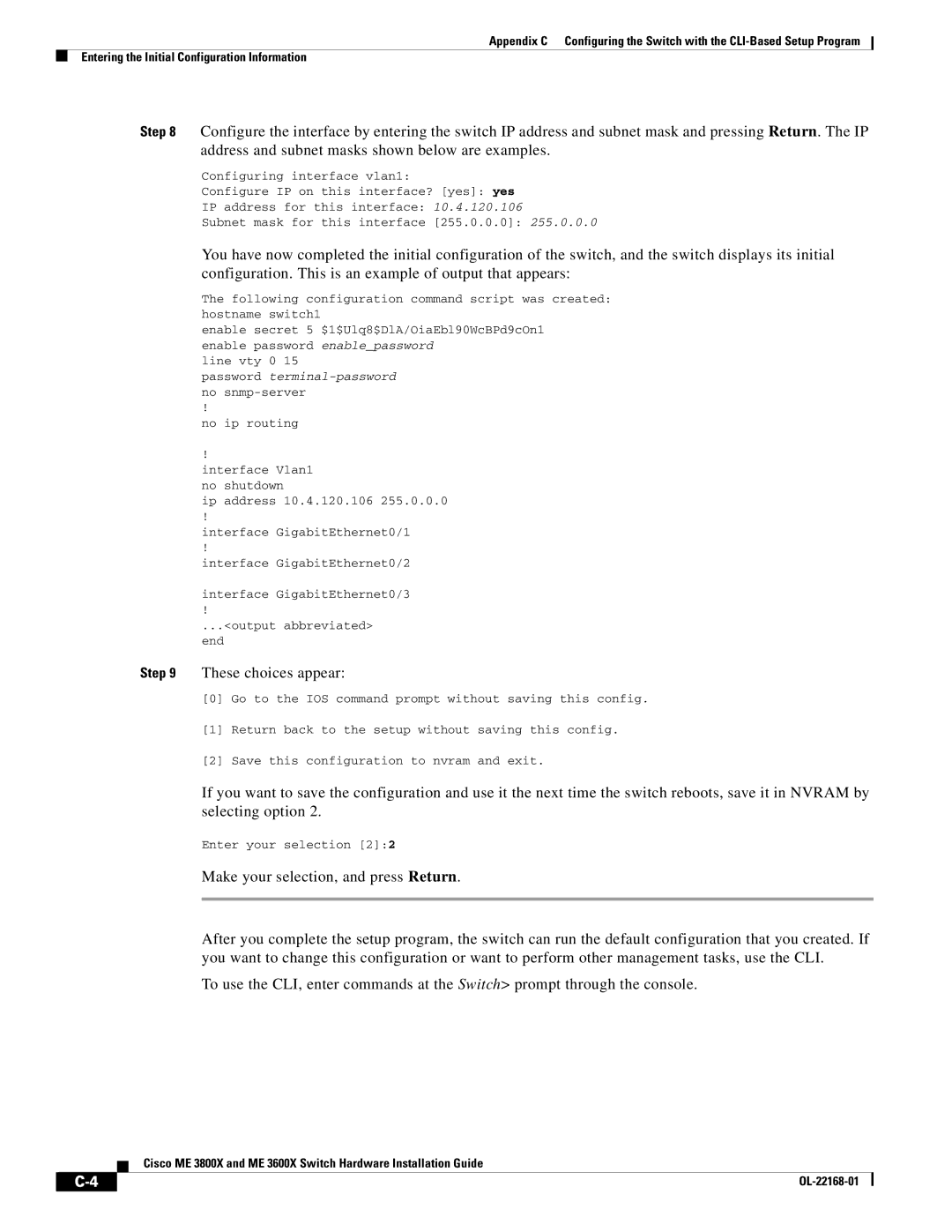 Cisco Systems ME3600X24CXM manual These choices appear 