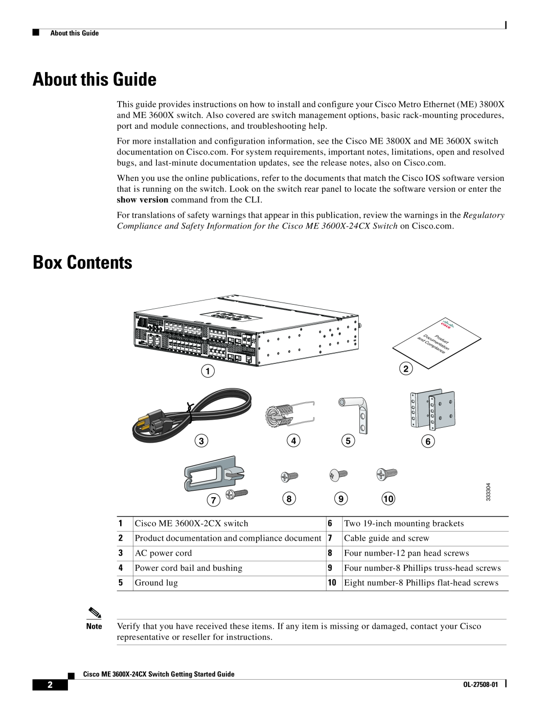 Cisco Systems ME3600X24FSM, ME 3600X 24CX manual About this Guide, Box Contents 