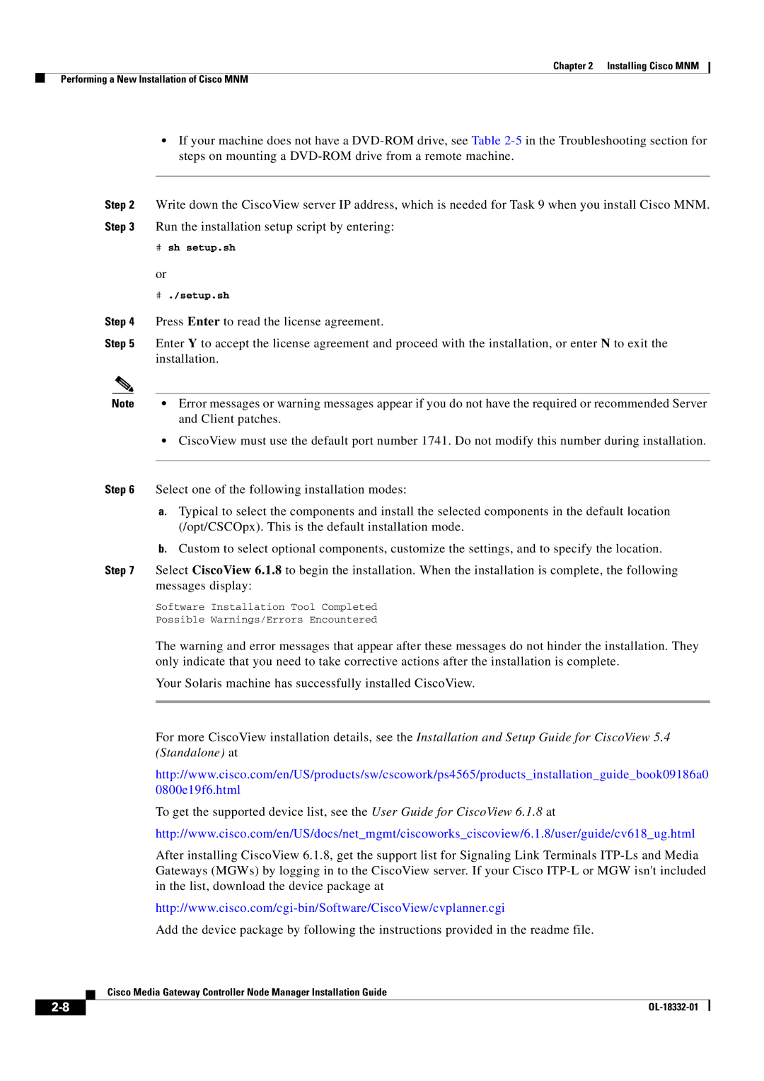 Cisco Systems Media Gateway Controller Node Manager manual Run the installation setup script by entering, Installation 